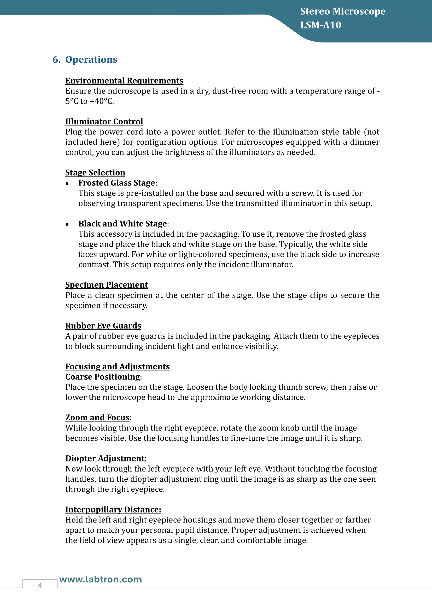 Stereo Microscope LSM-A10 Manual