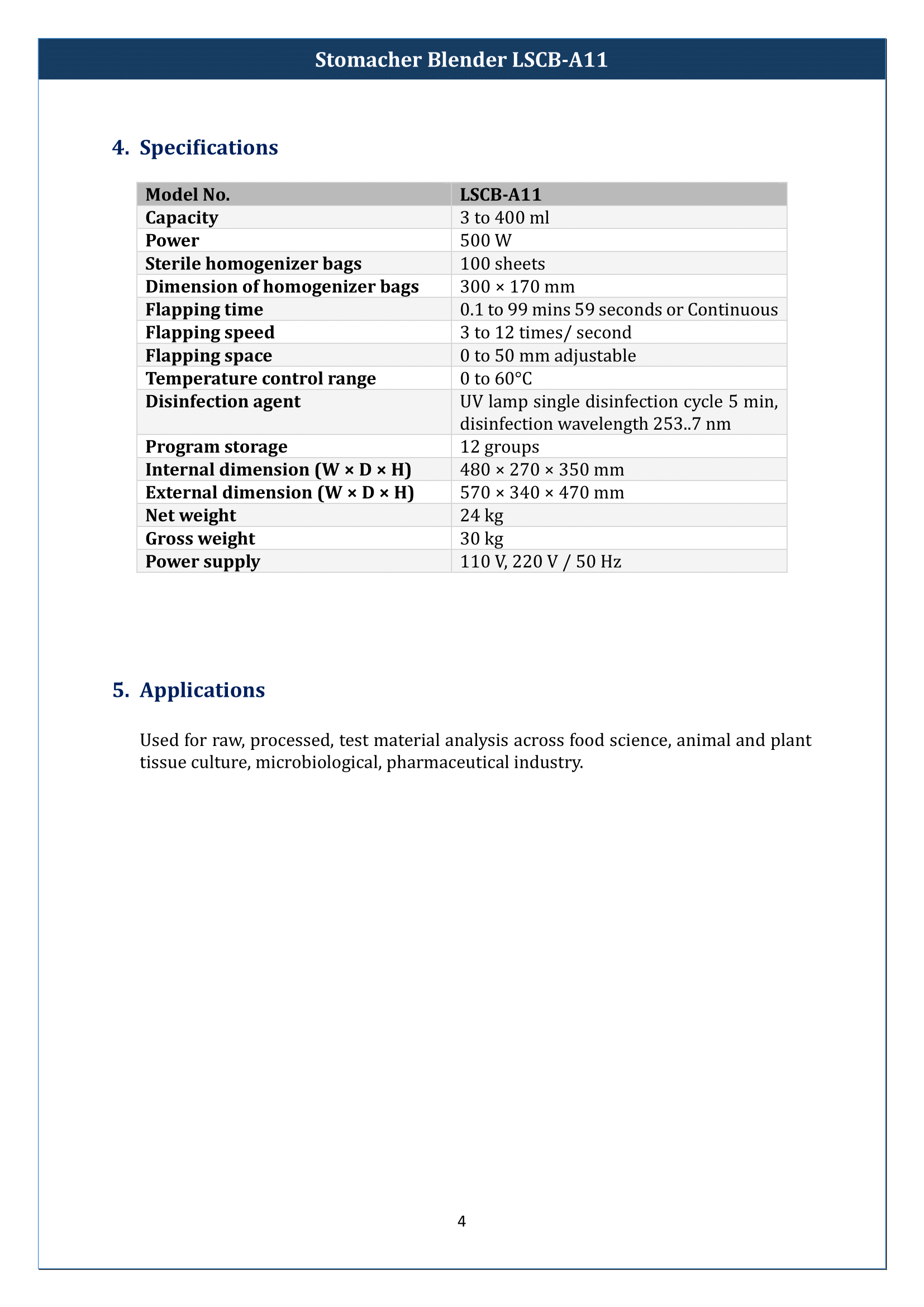 Stomacher Blender LSCB-A11 Manual