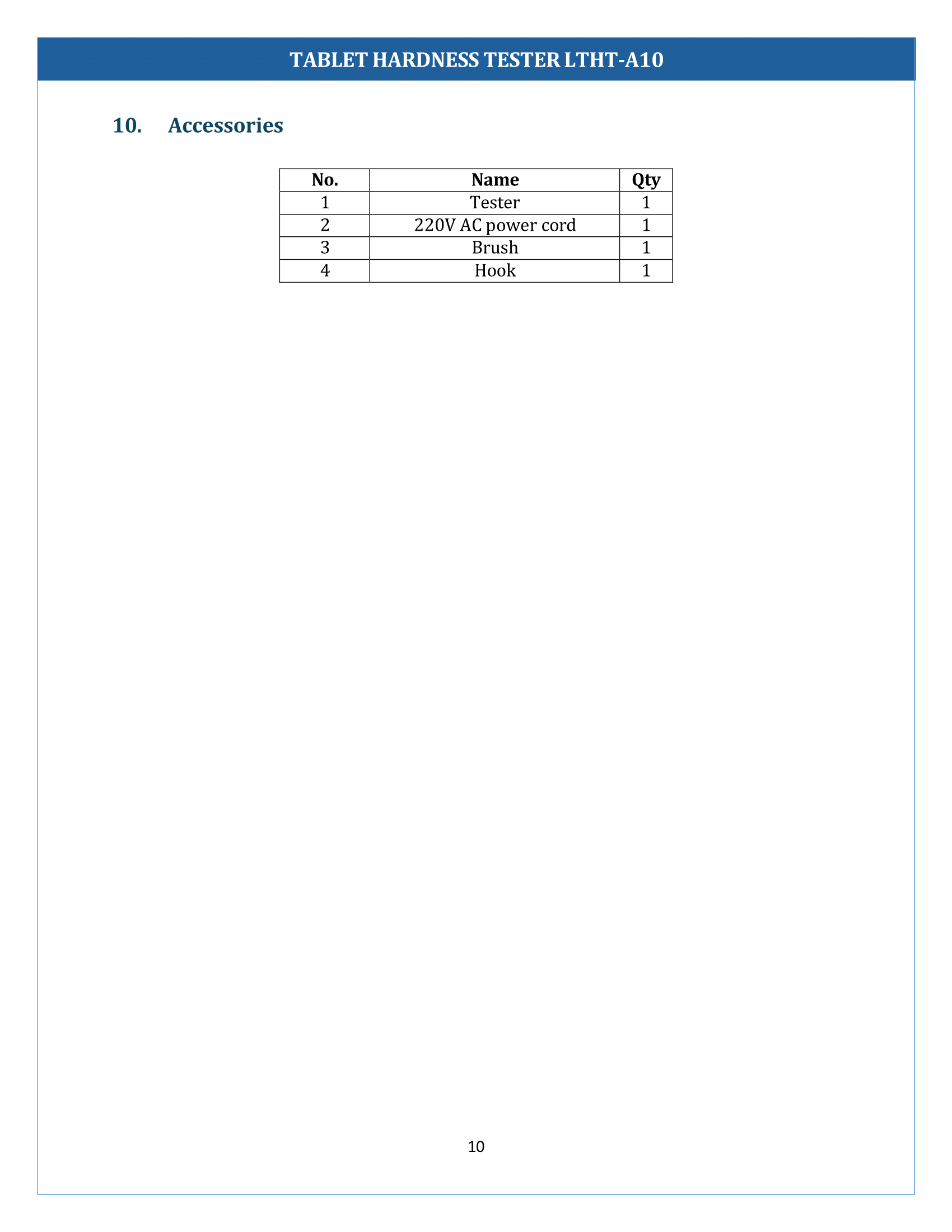 Tablet Hardness tester LTHT-A10 Manual