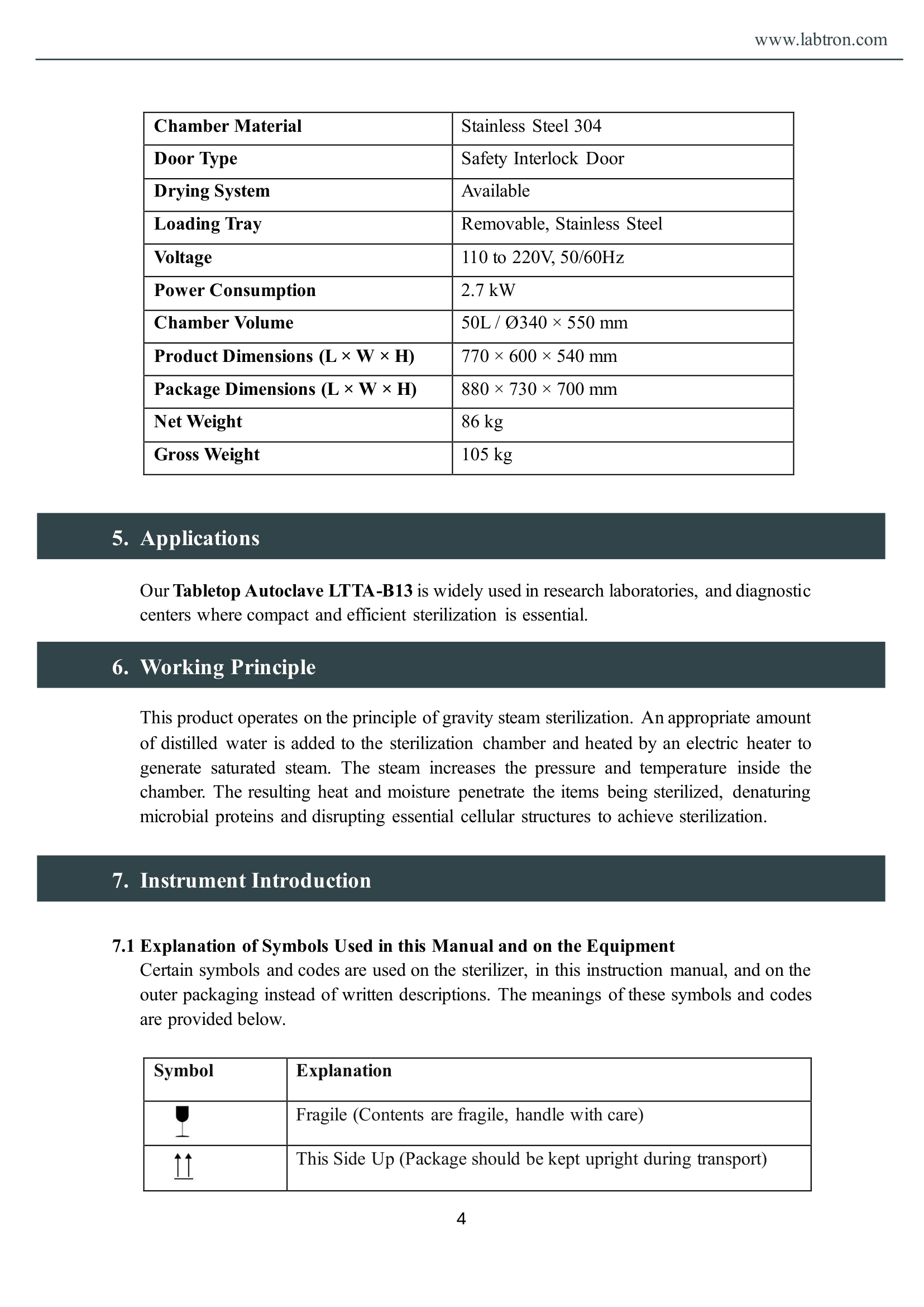 Tabletop Autoclave LTTA-B13 Manual