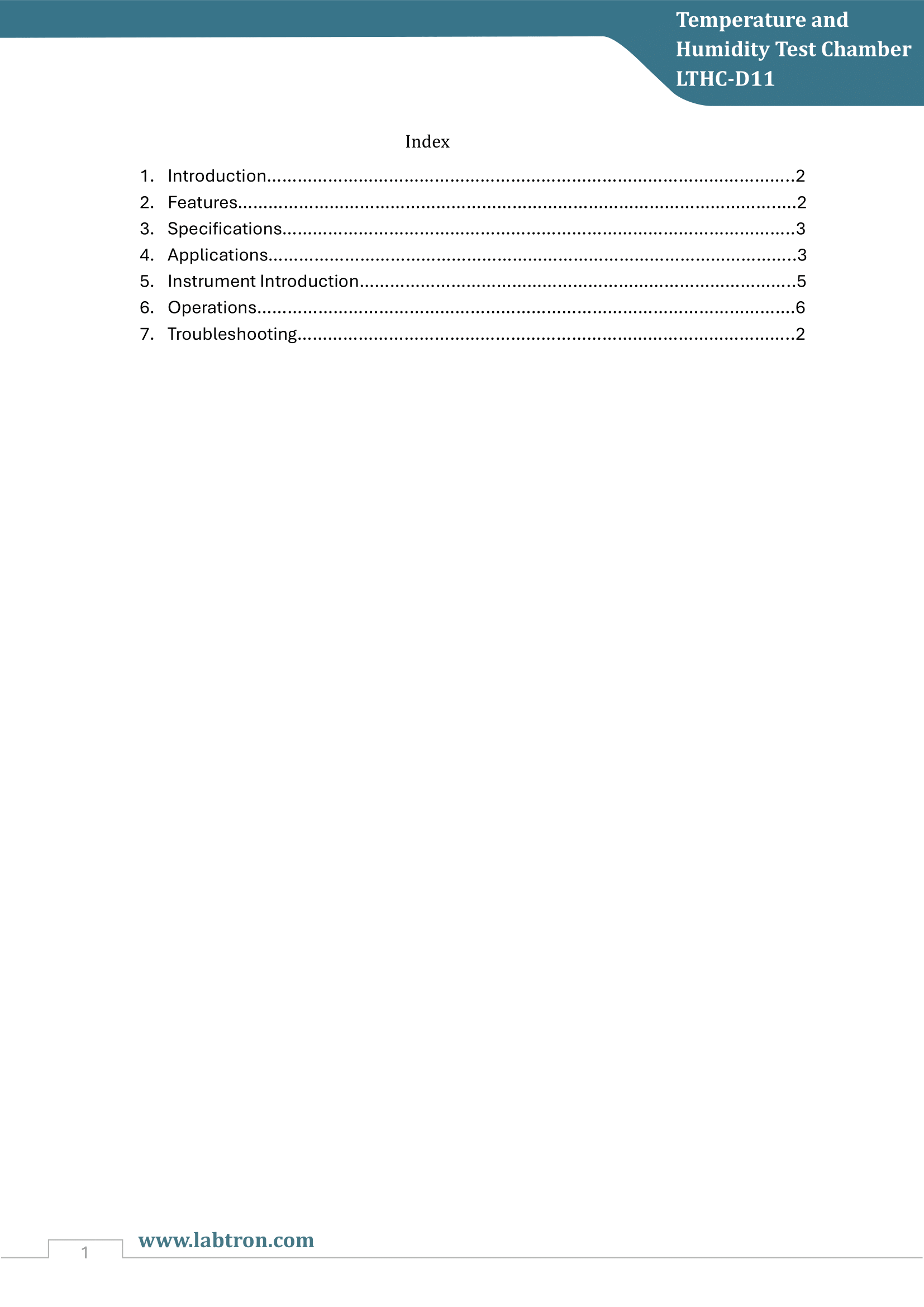 Temperature and Humidity Test Chamber LTHC-D11 Manual
