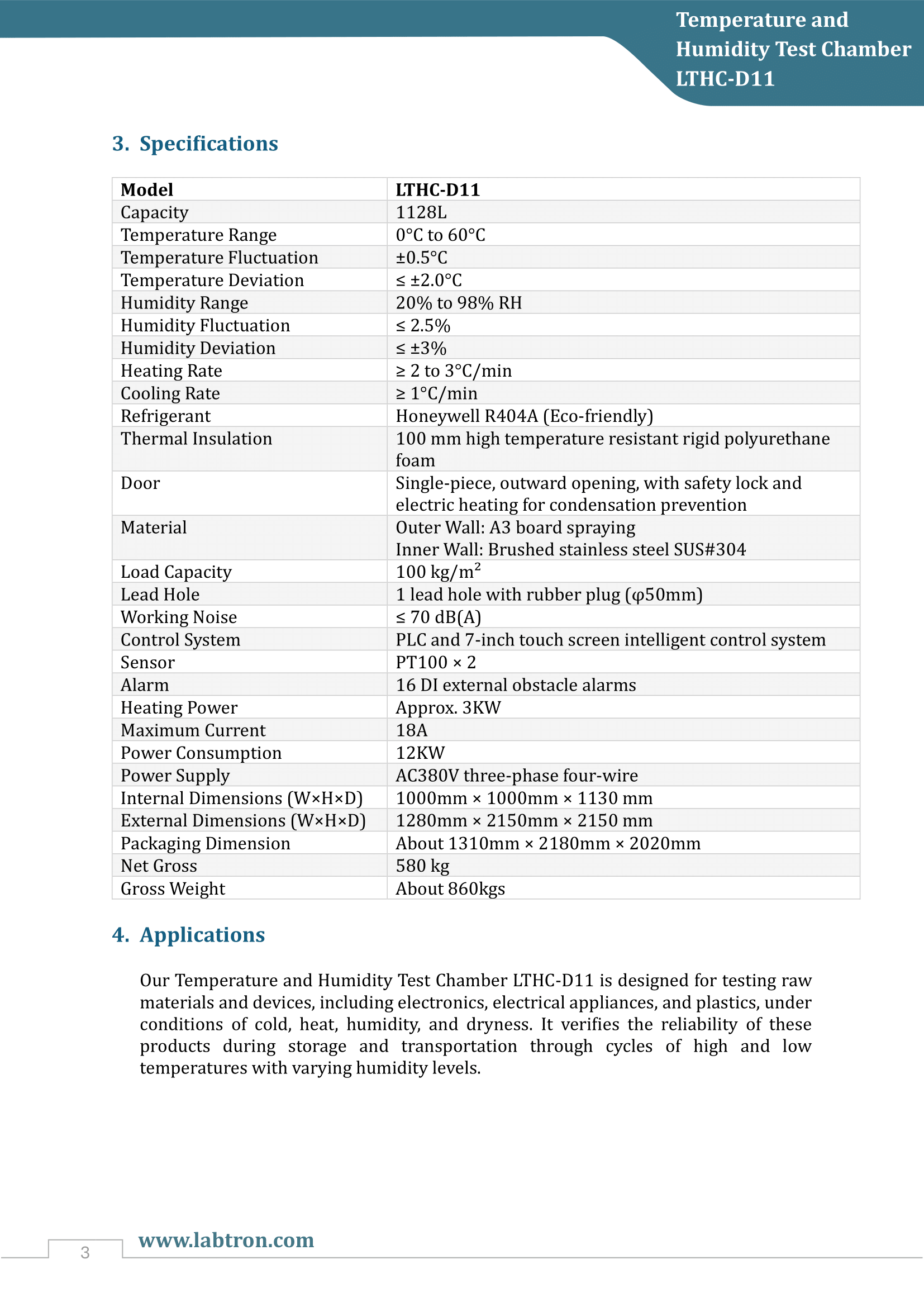 Temperature and Humidity Test Chamber LTHC-D11 Manual