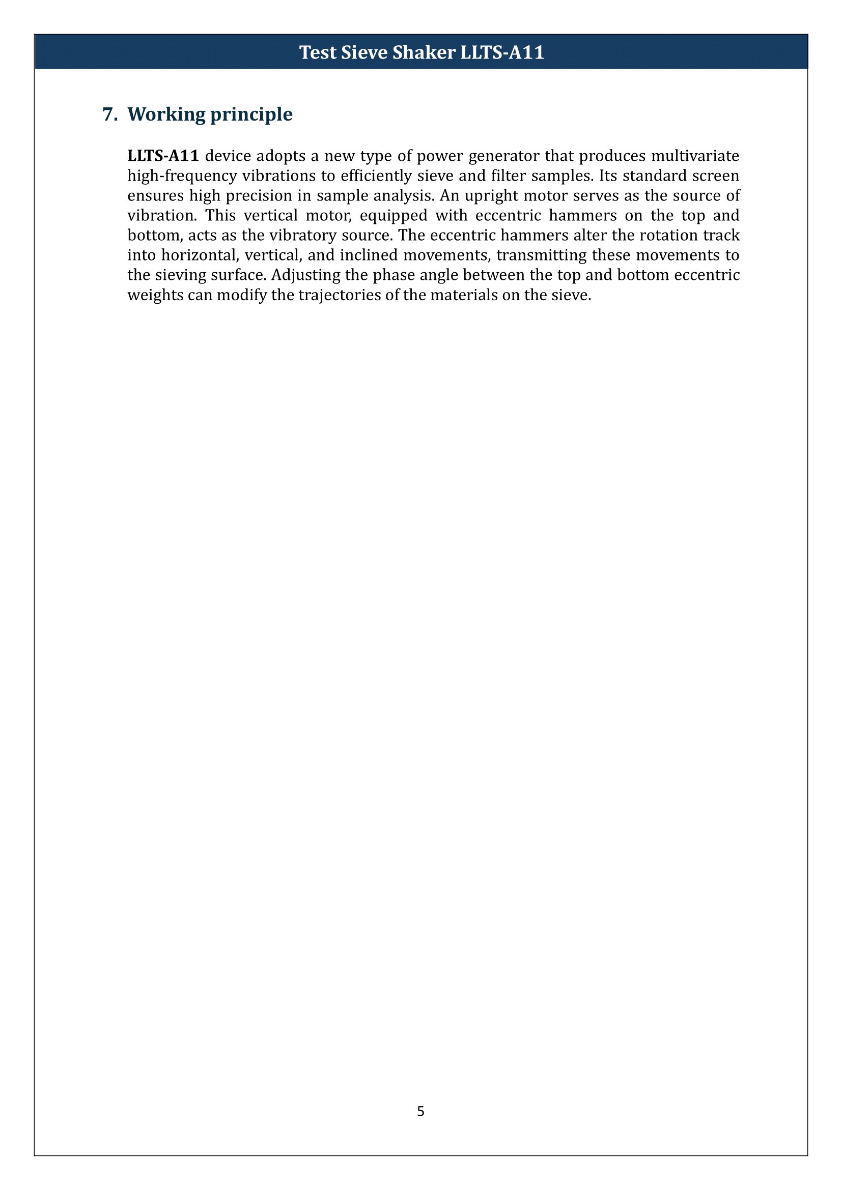 Test Sieve Shaker LLTS-A11 Manual