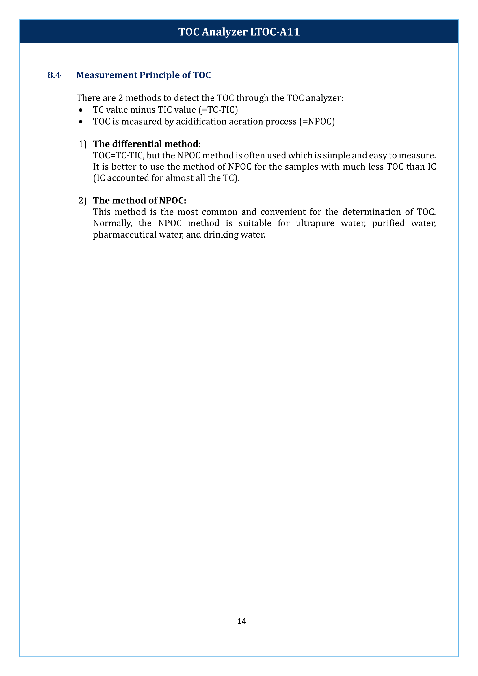TOC Analyzer LTOC-A11 Manual