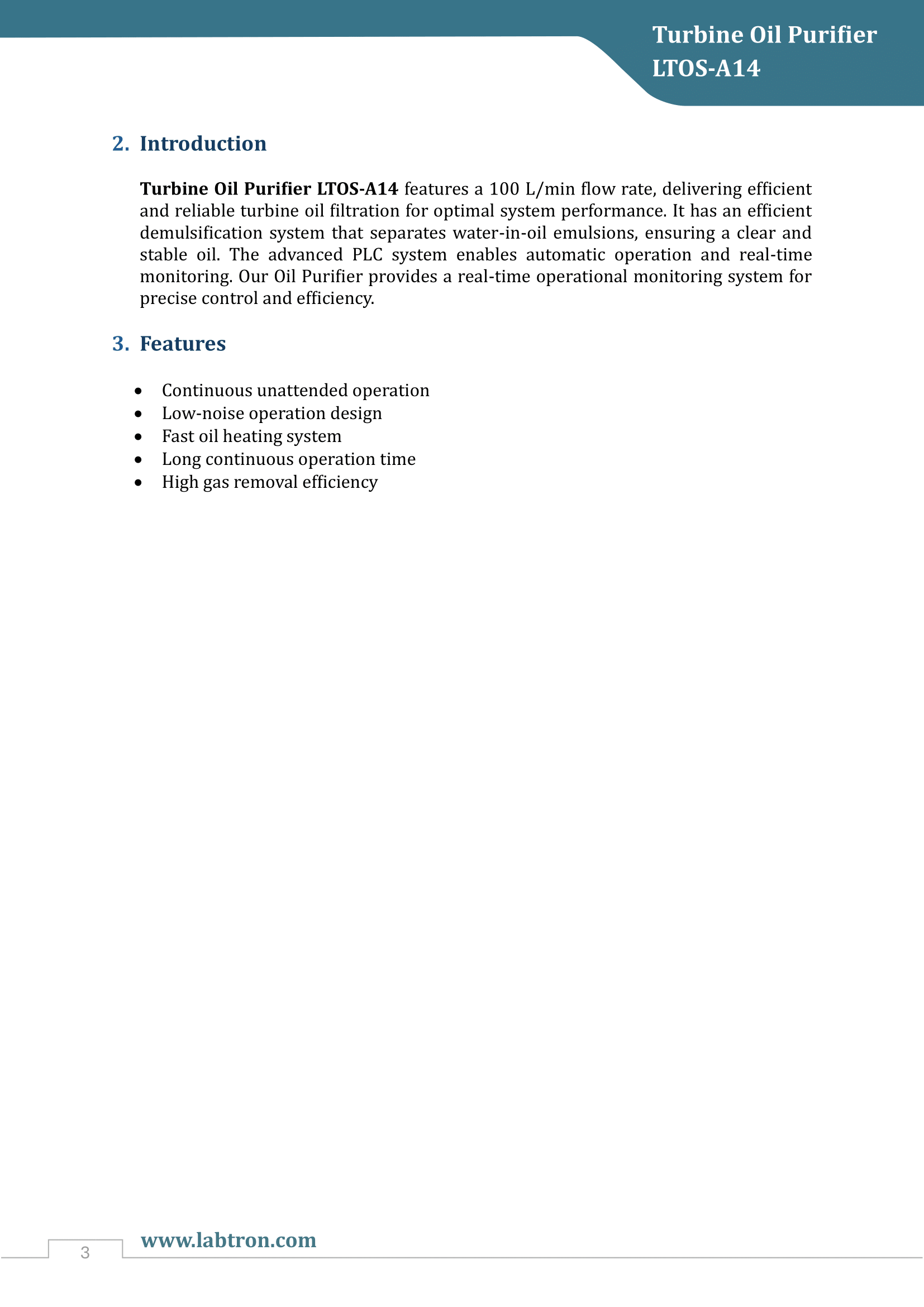Turbine Oil Purifier LTOS-A14 Manual