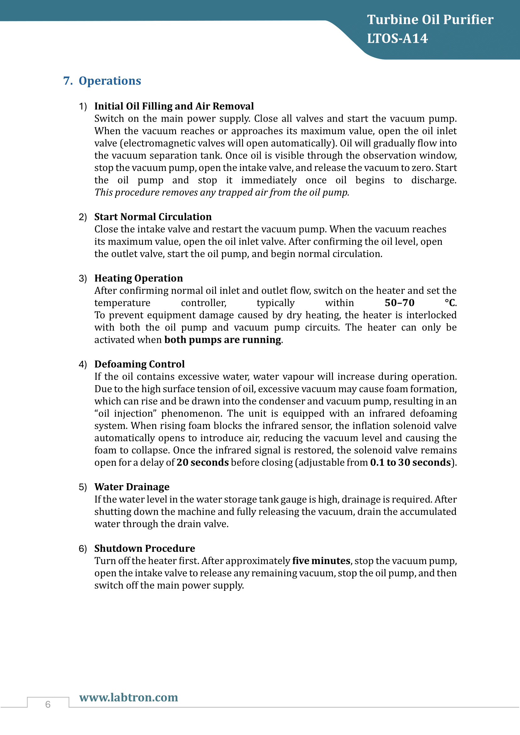 Turbine Oil Purifier LTOS-A14 Manual