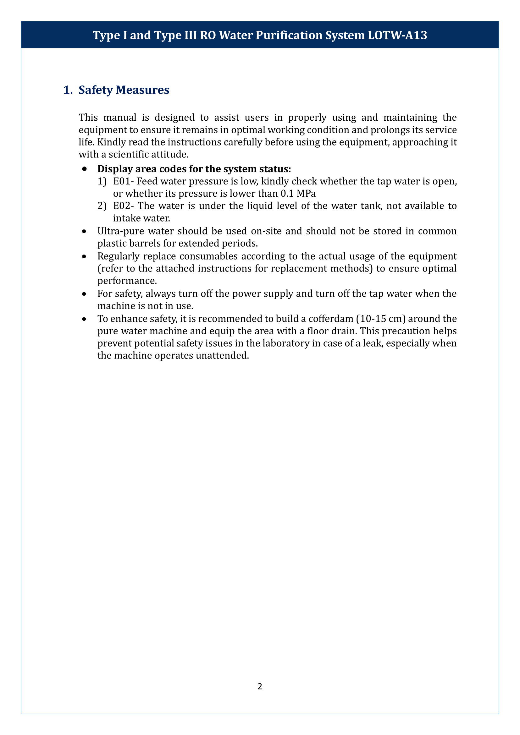 Type I And Type III RO Water Purification System LOTW-A13 Manual