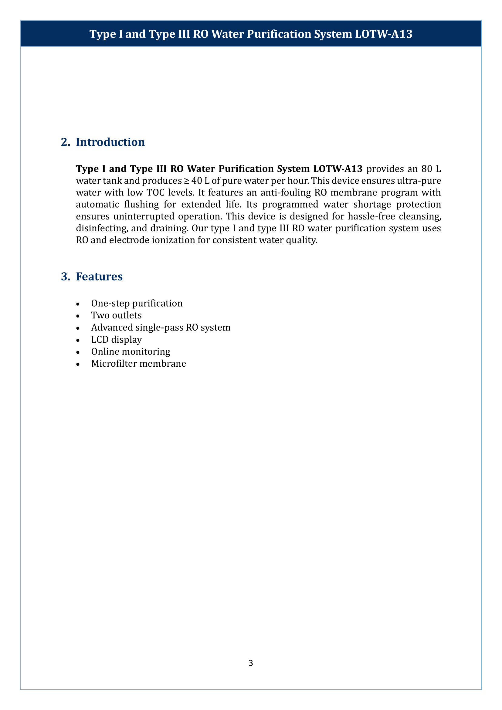 Type I And Type III RO Water Purification System LOTW-A13 Manual