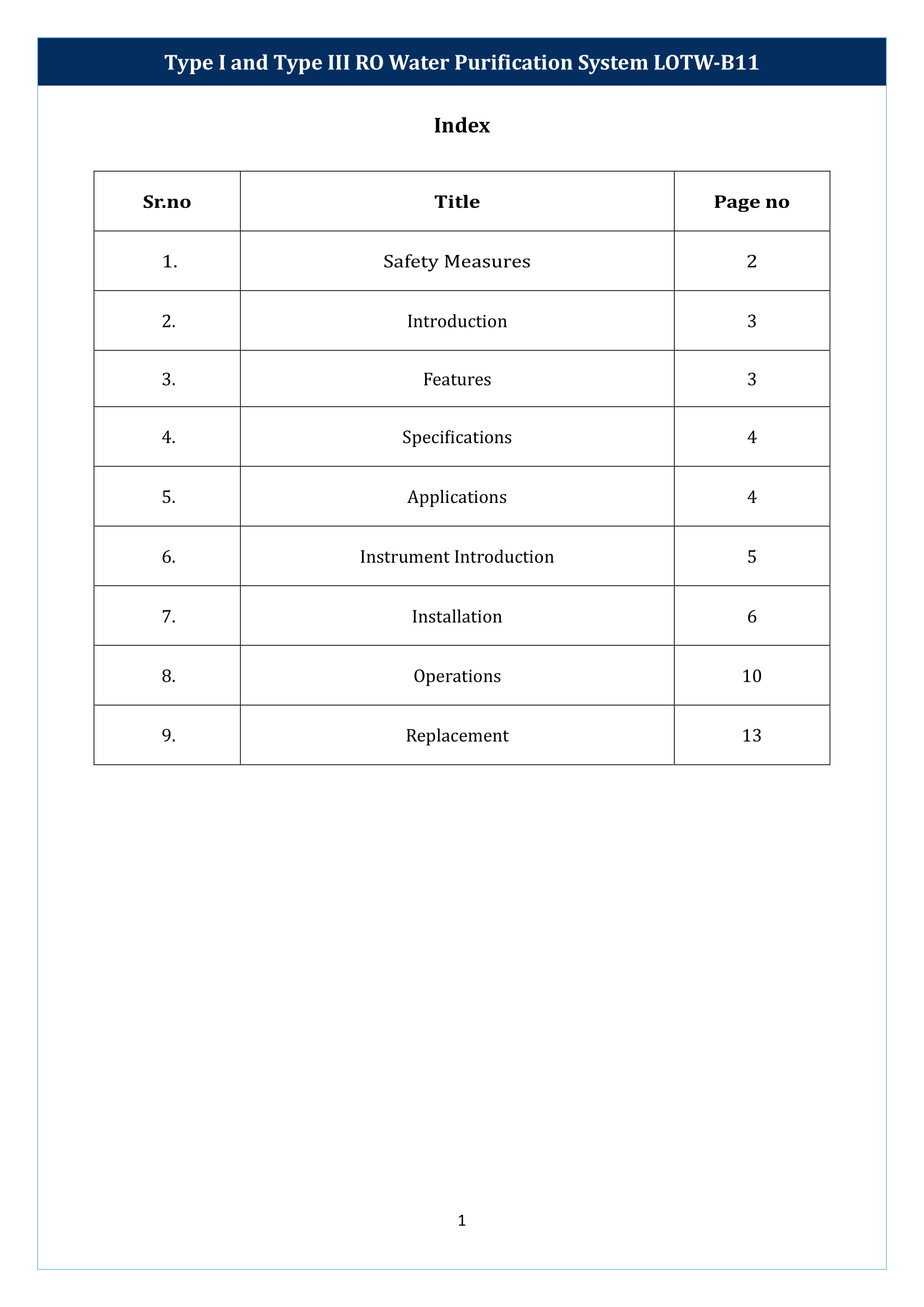 Type I And Type III RO Water Purification System LOTW-B11 Manual