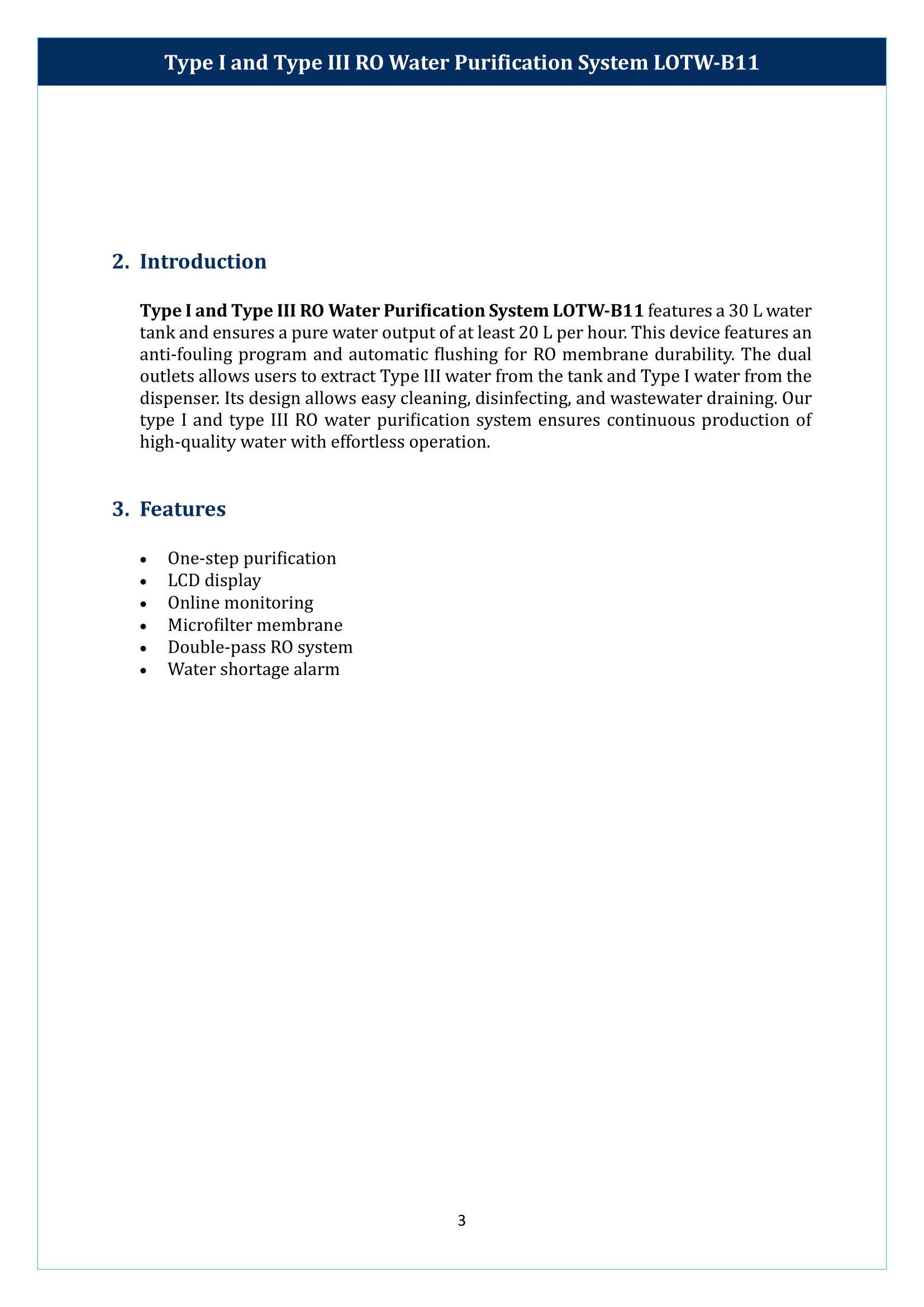 Type I And Type III RO Water Purification System LOTW-B11 Manual