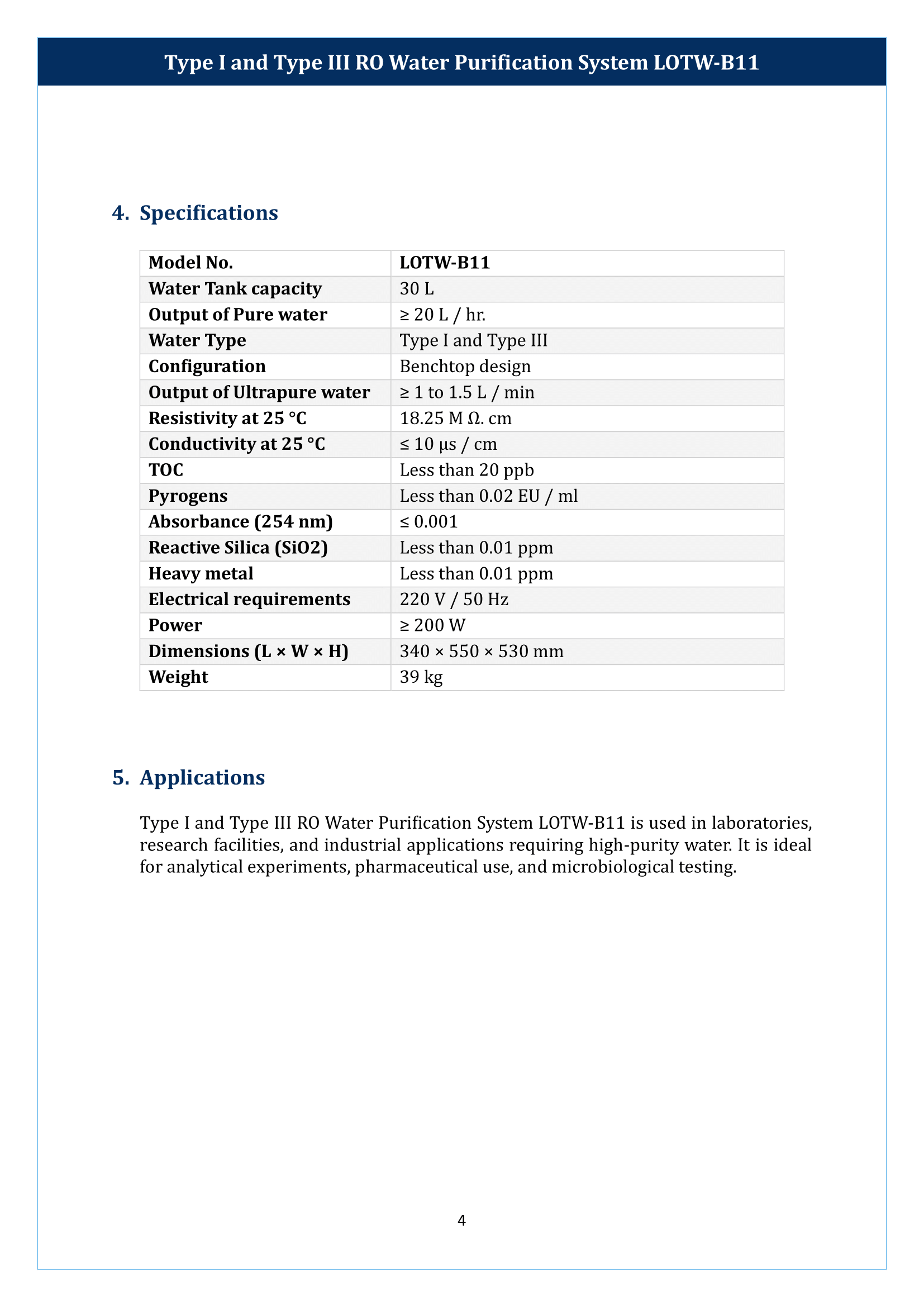 Type I And Type III RO Water Purification System LOTW-B11 Manual