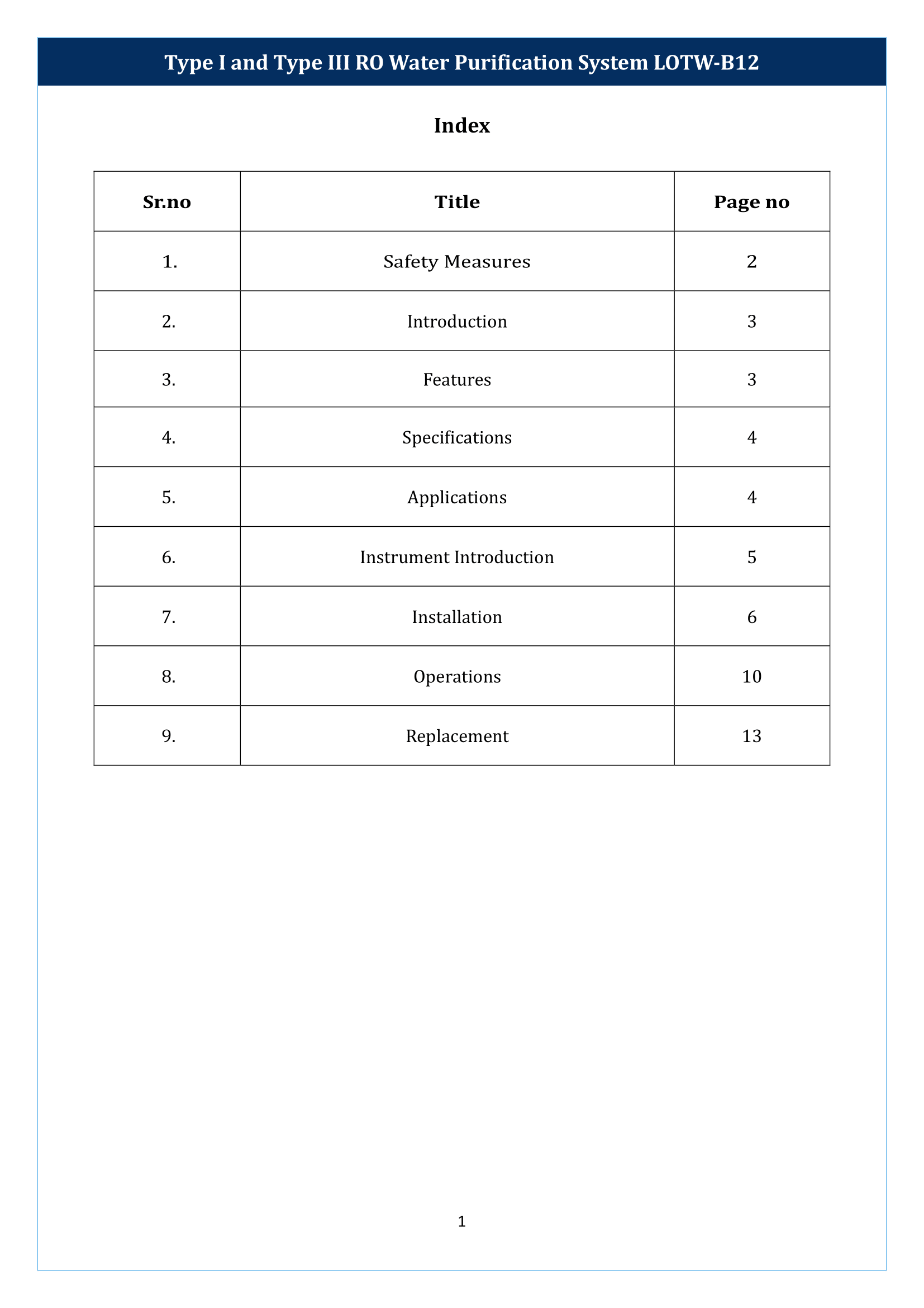Type I And Type III RO Water Purification System LOTW-B12 Manual