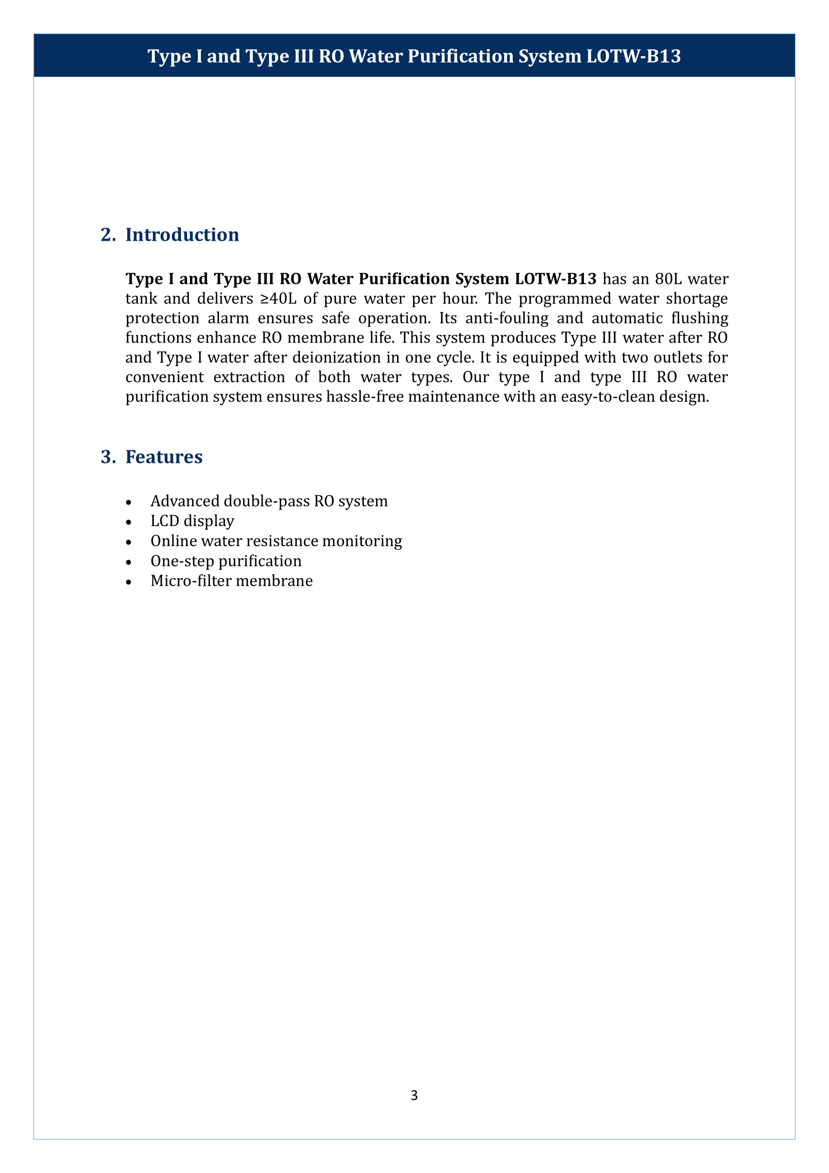 Type I And Type III RO Water Purification System LOTW-B13 Manual