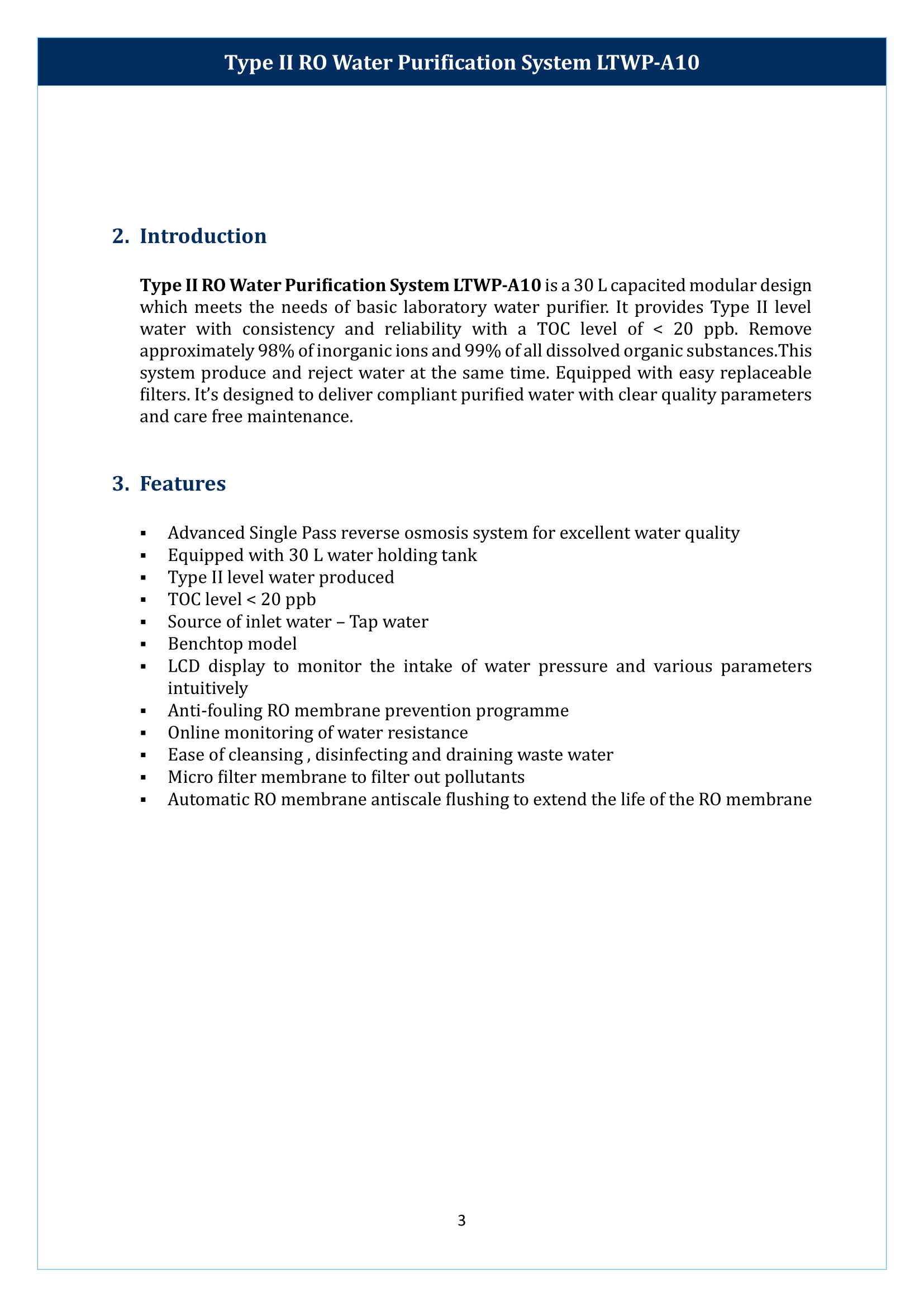 Type II RO Water Purification System LTWP-A10 Manual