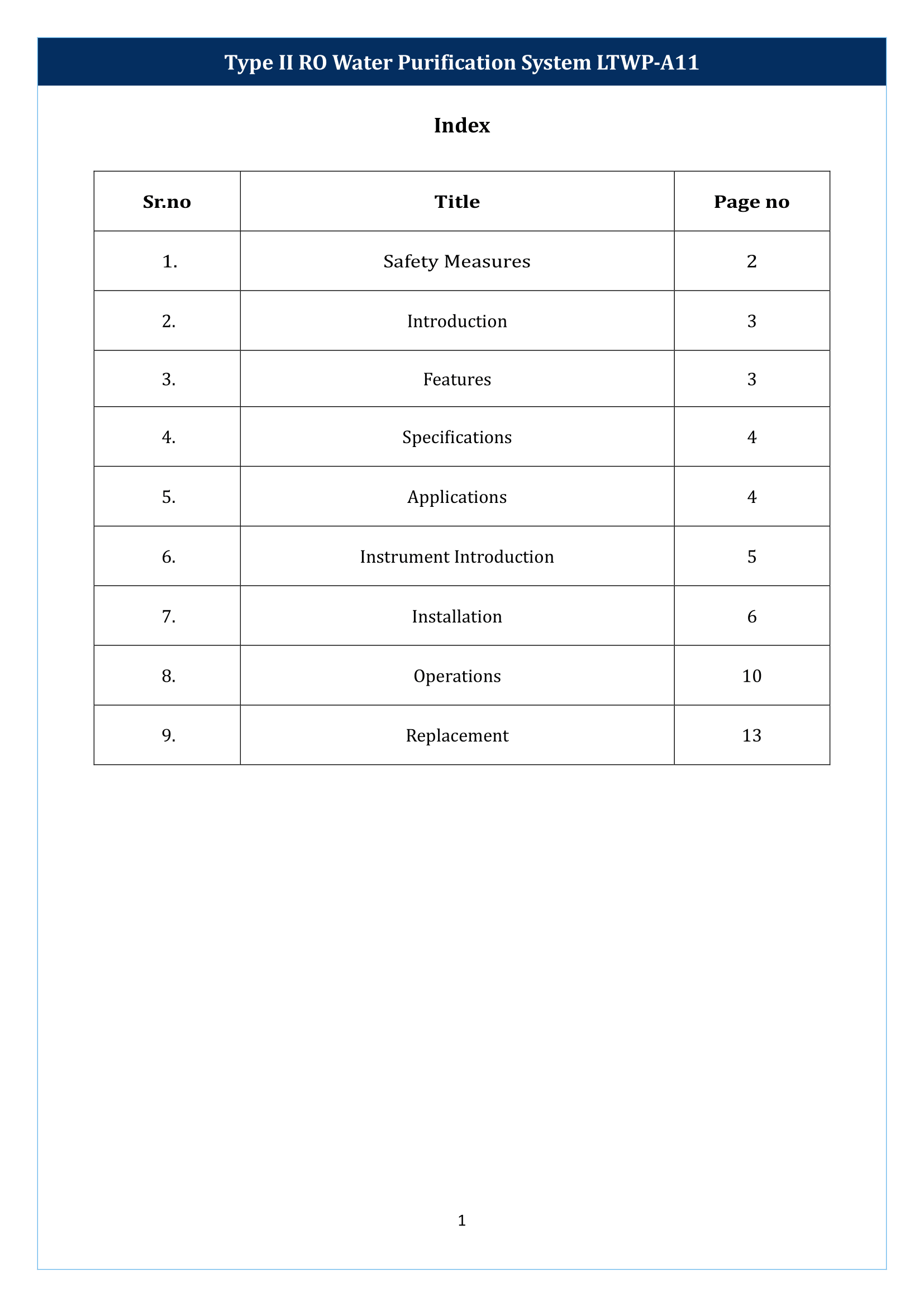 Type II RO Water Purification System LTWP-A11 Manual