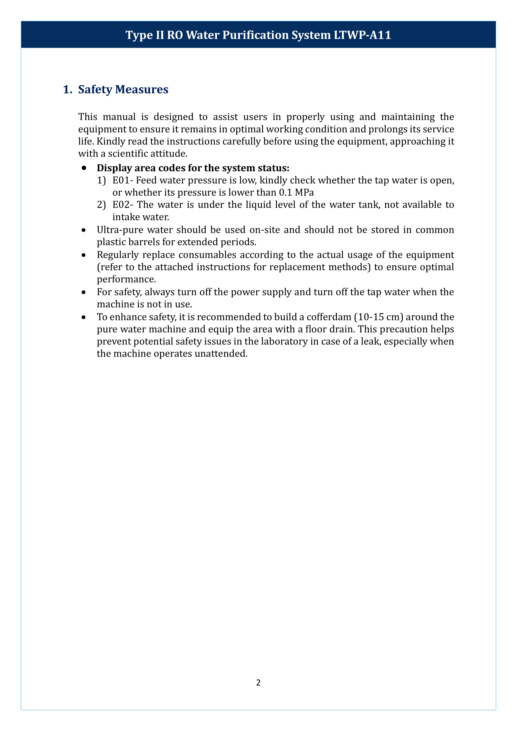Type II RO Water Purification System LTWP-A11 Manual