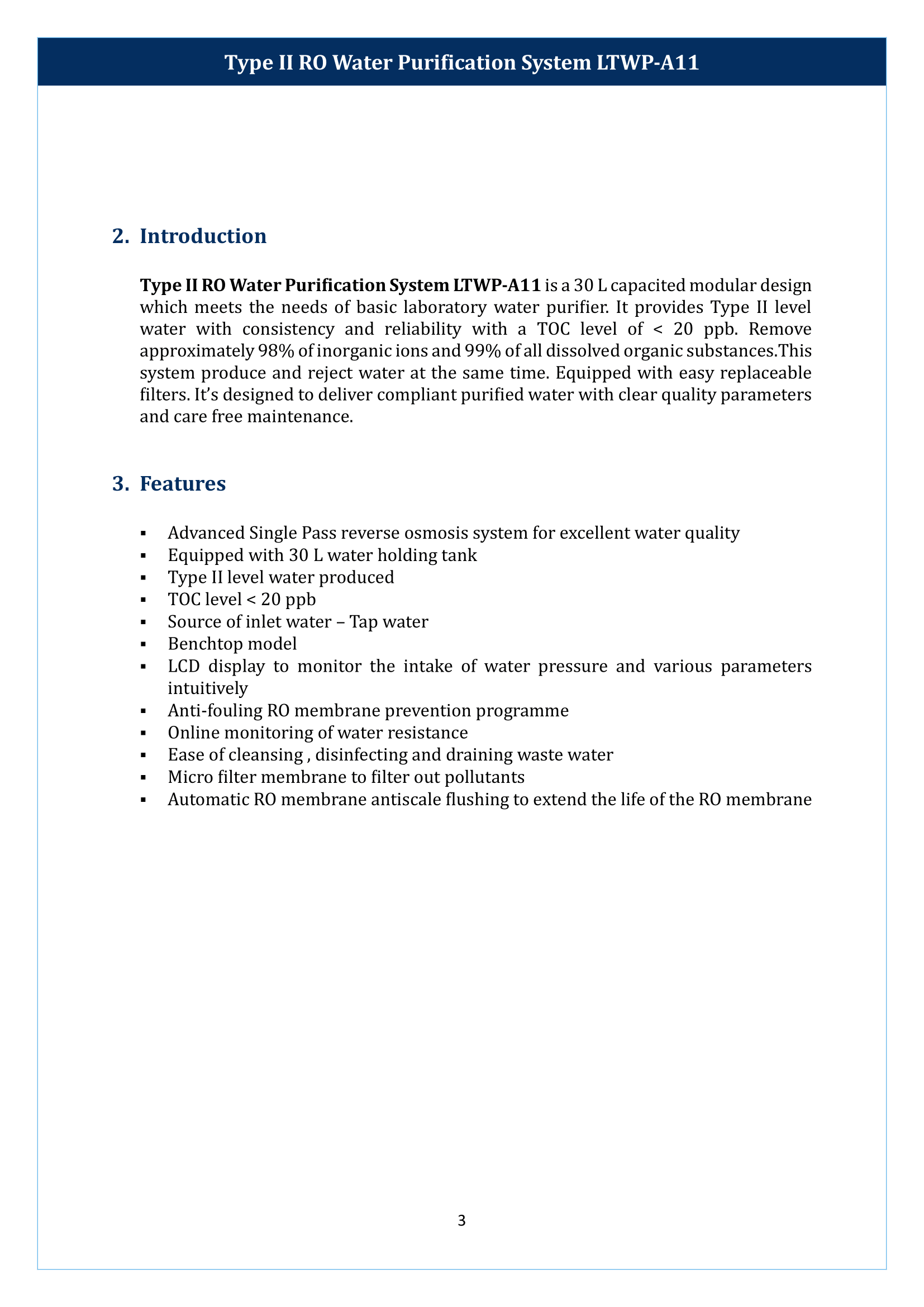Type II RO Water Purification System LTWP-A11 Manual