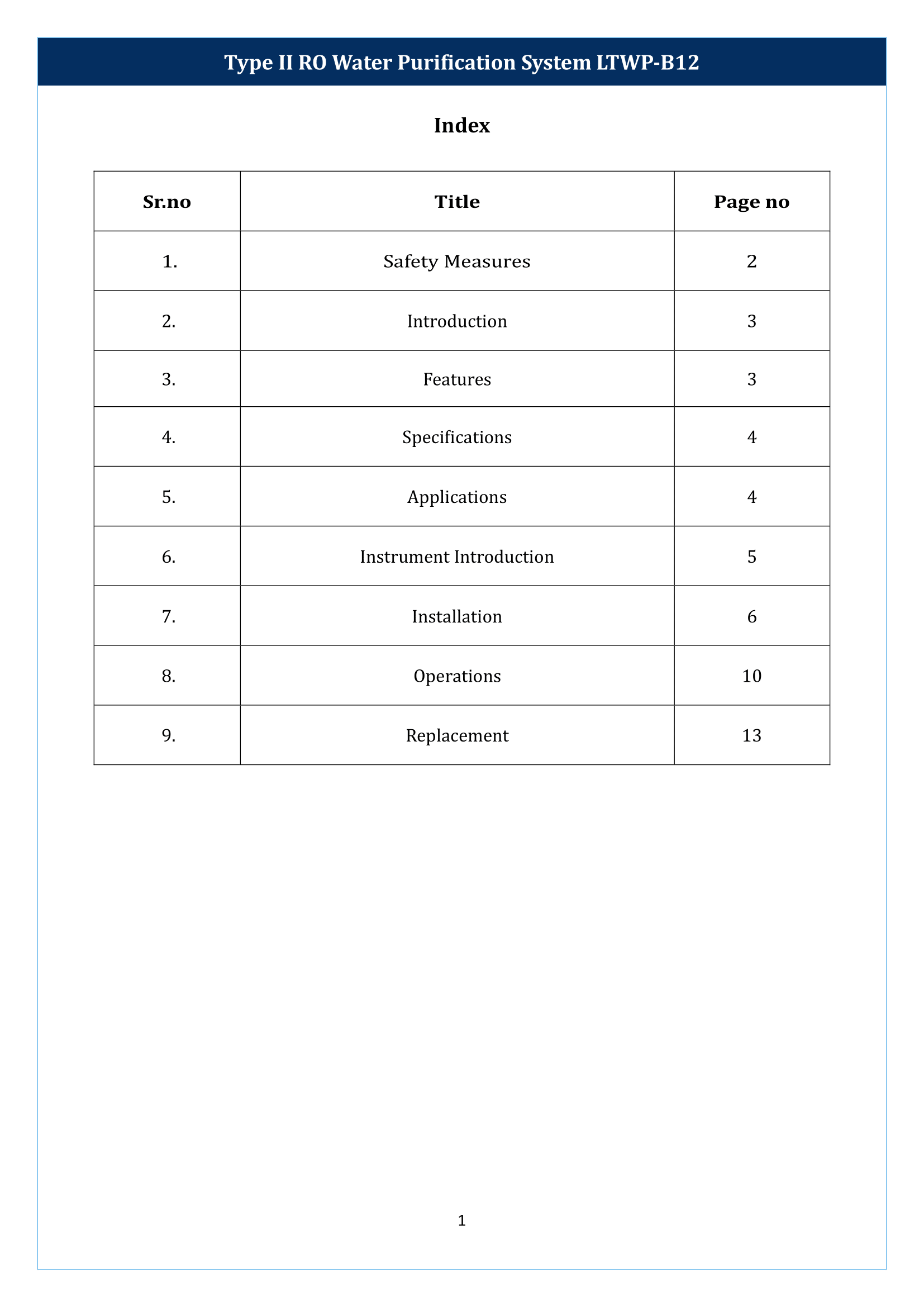 Type II RO Water Purification System LTWP-B12 Manual