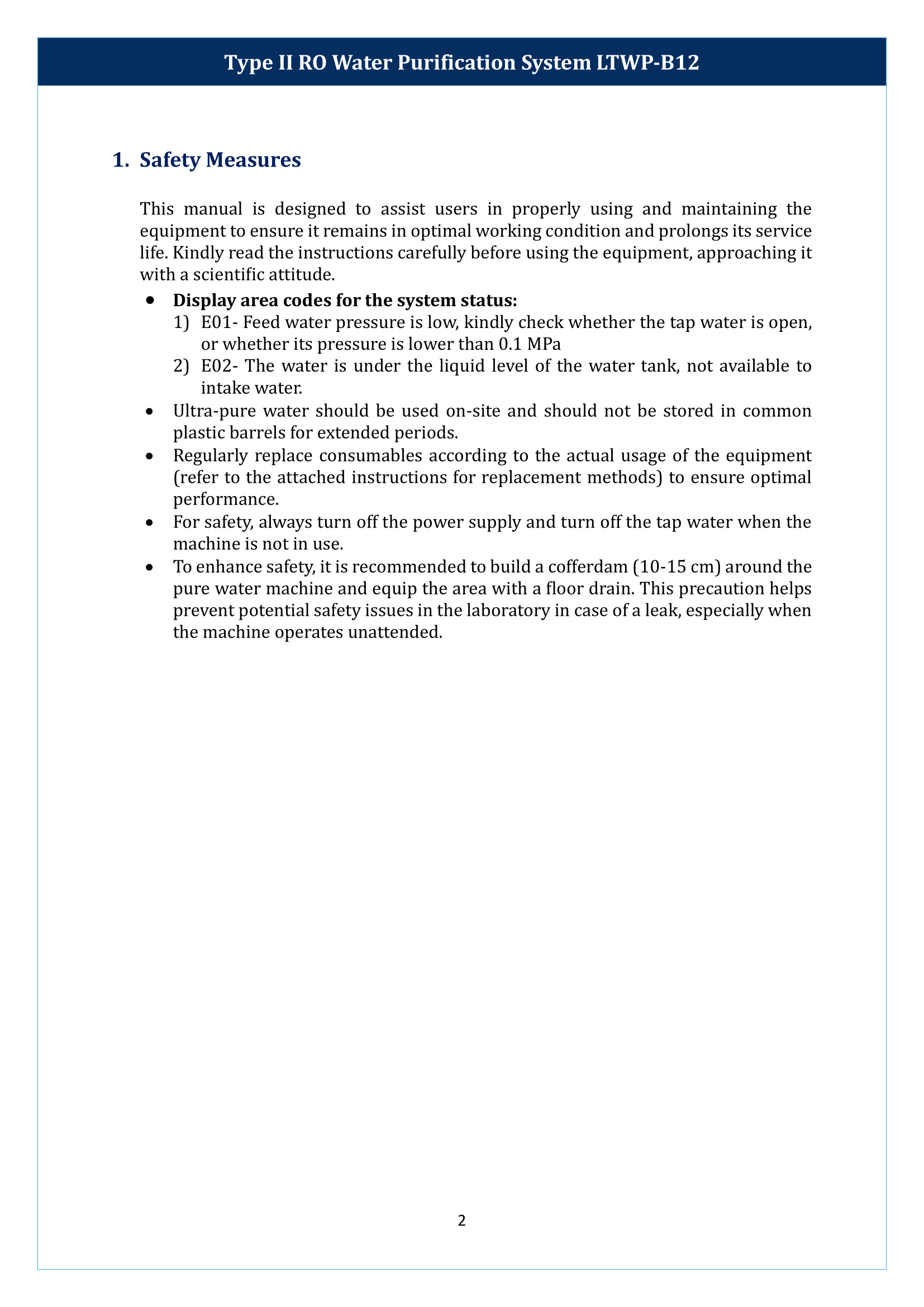 Type II RO Water Purification System LTWP-B12 Manual