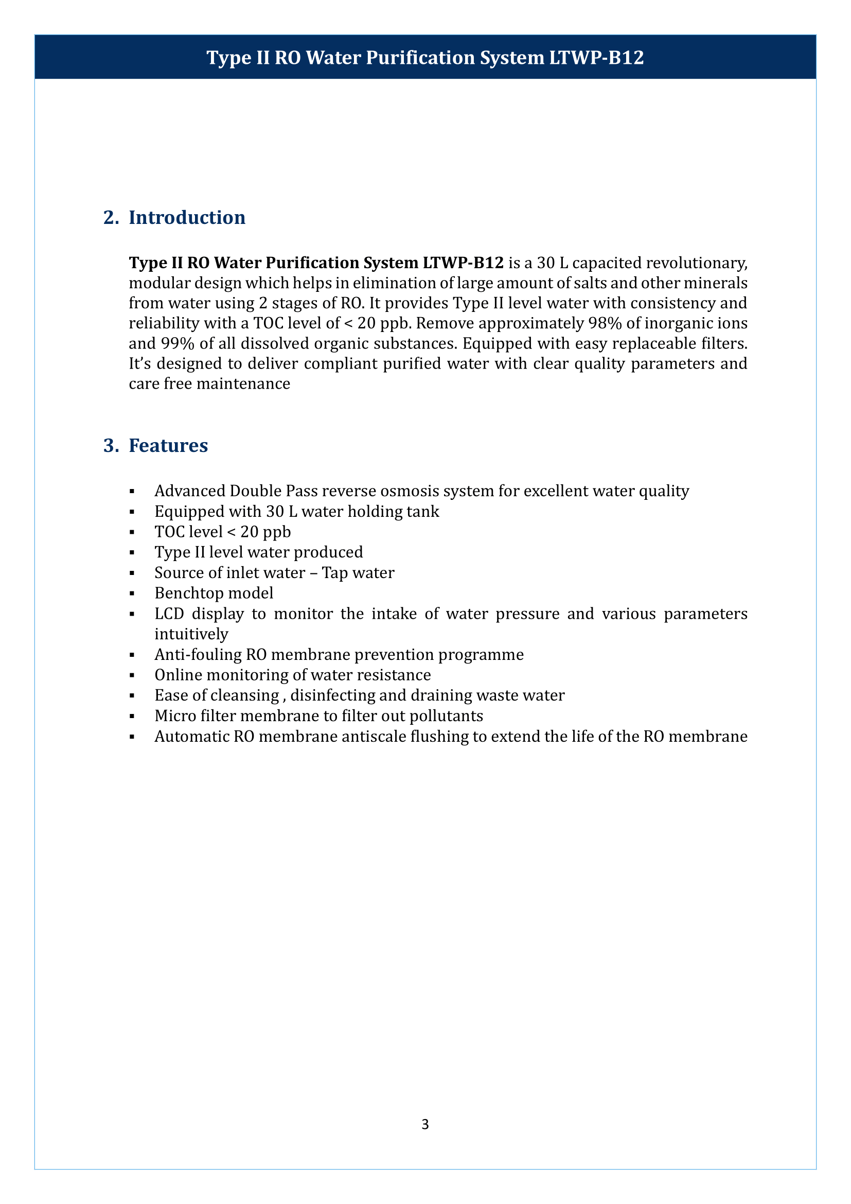Type II RO Water Purification System LTWP-B12 Manual