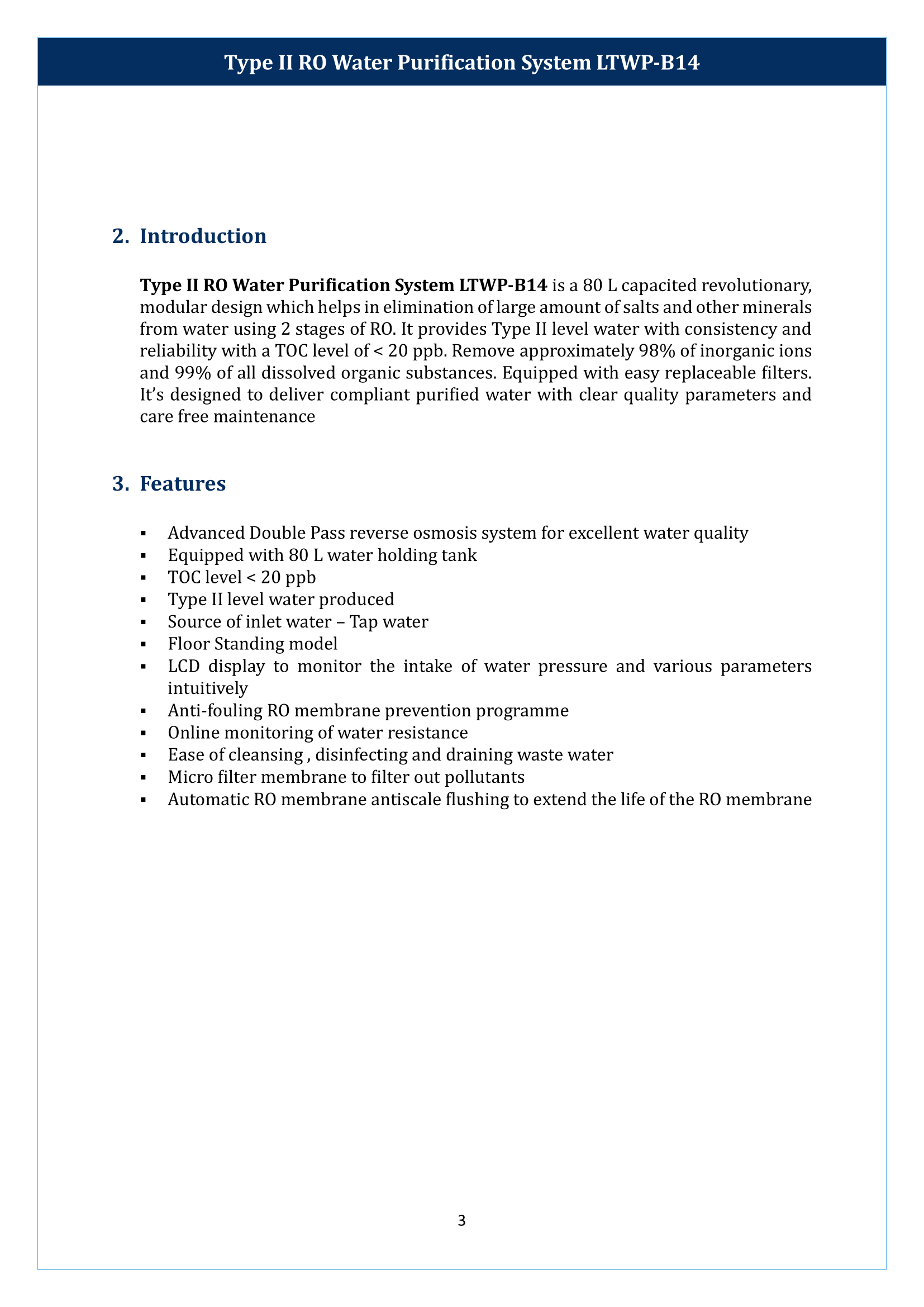 Type II RO Water Purification System LTWP-B14 Manual