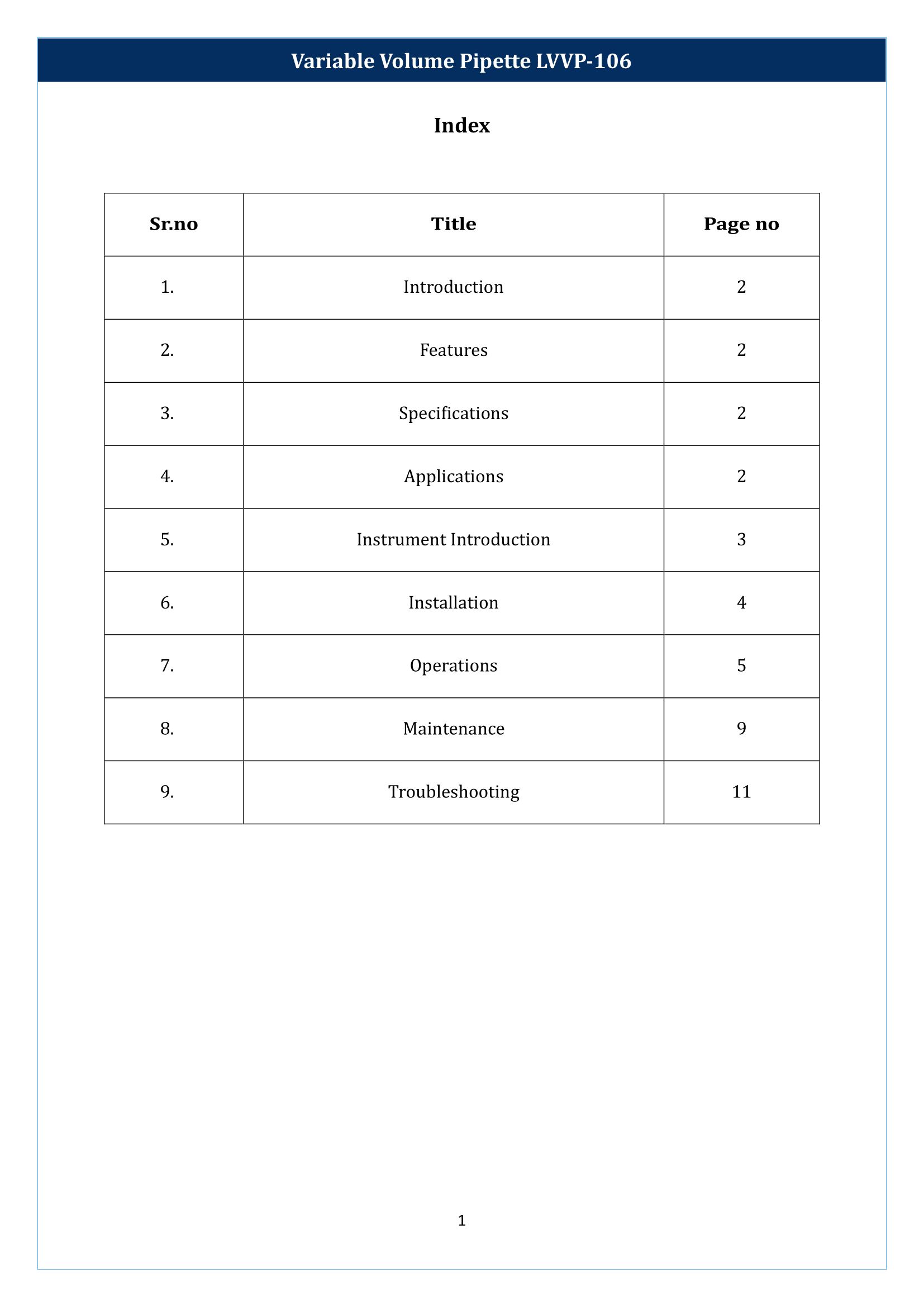 Variable Volume Pipette LVVP-106 Manual