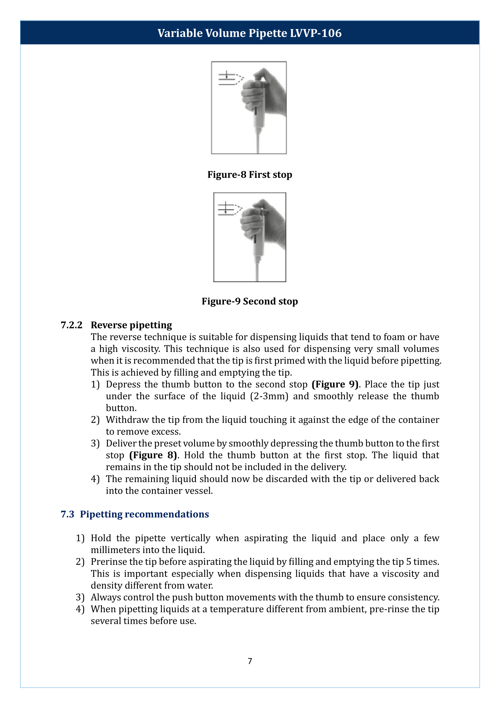 Variable Volume Pipette LVVP-106 Manual