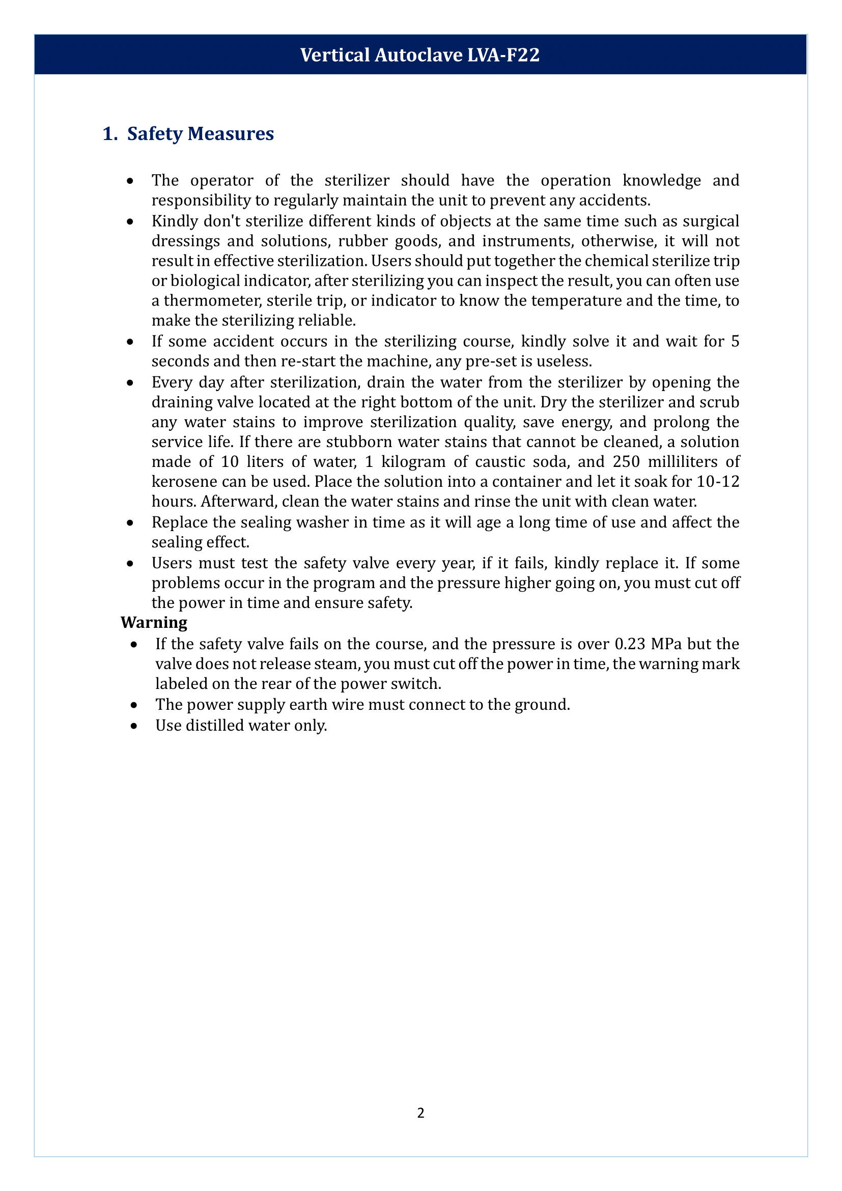 Vertical Autoclave LVA-F22 Manual