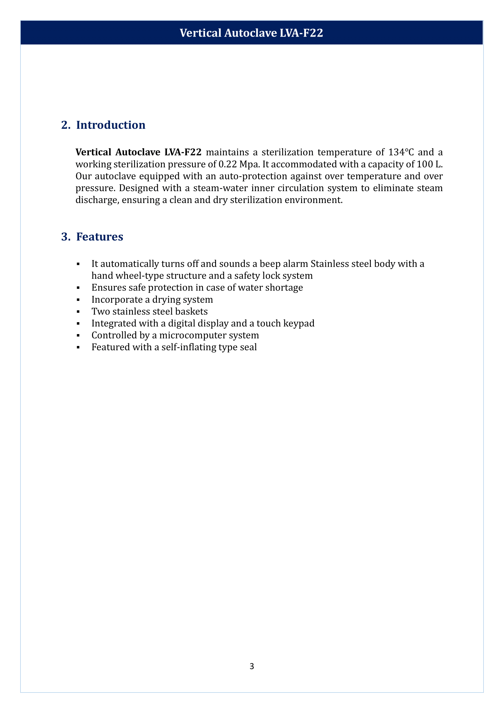 Vertical Autoclave LVA-F22 Manual