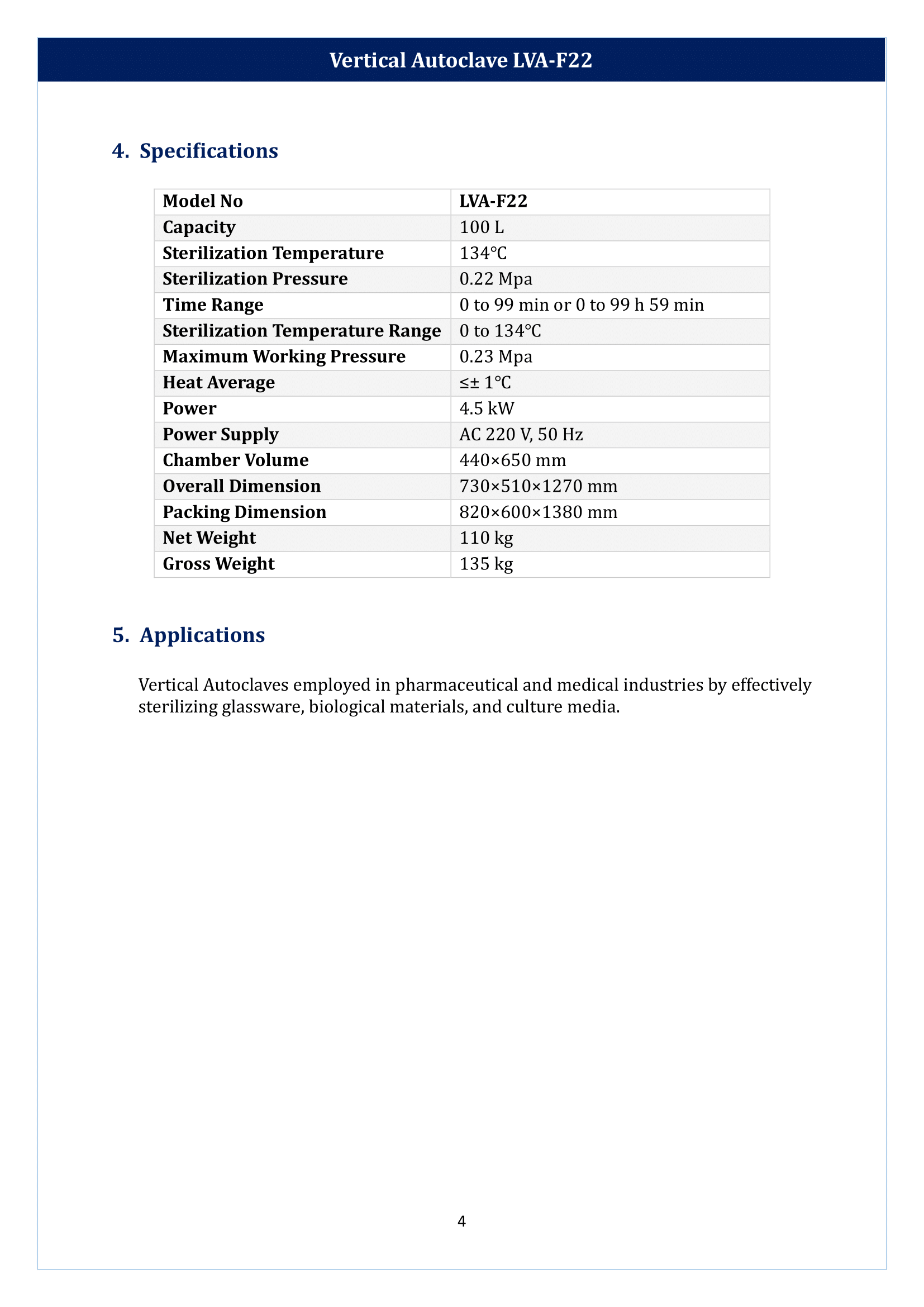 Vertical Autoclave LVA-F22 Manual