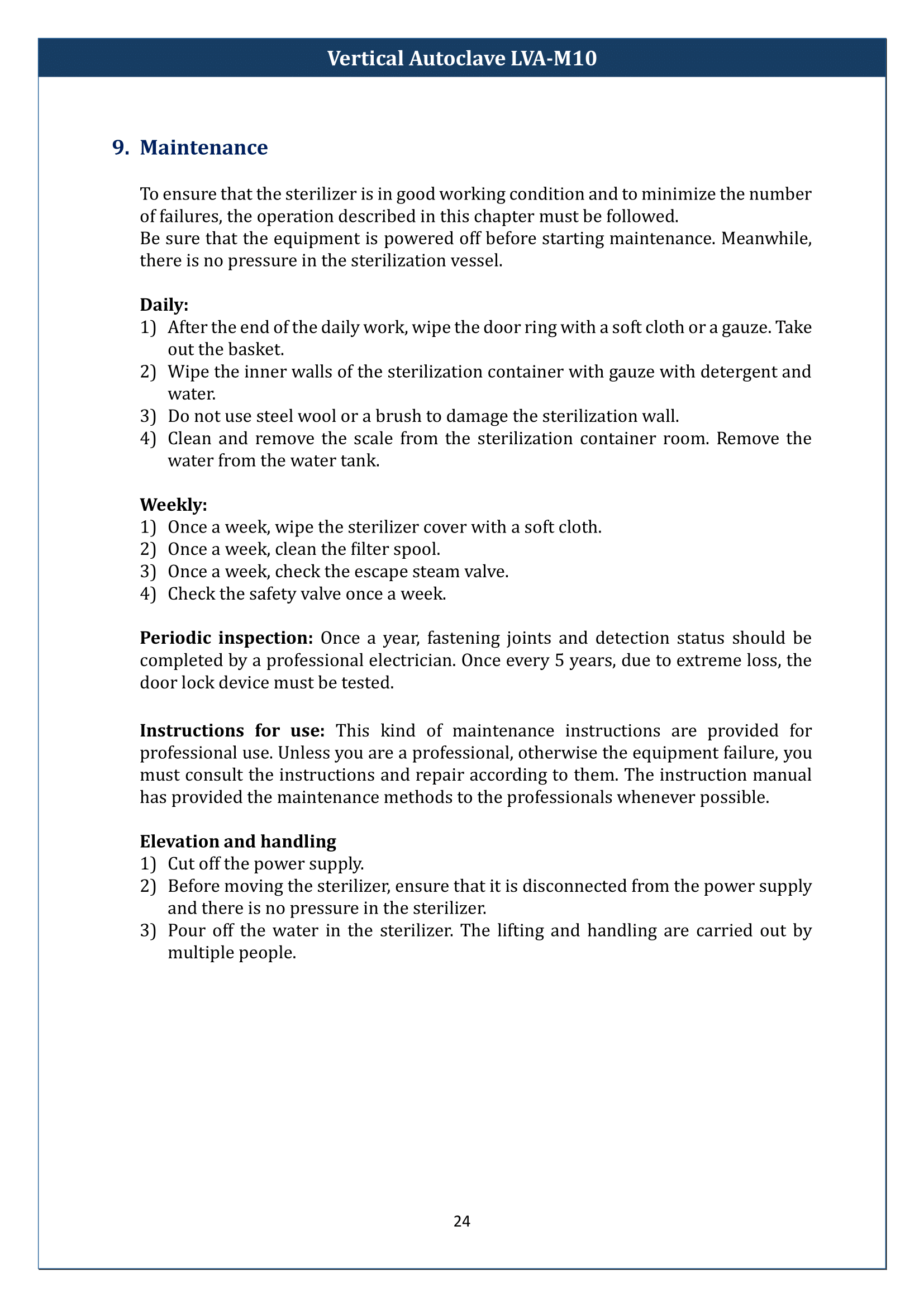 Vertical Autoclave LVA-M10 Manual