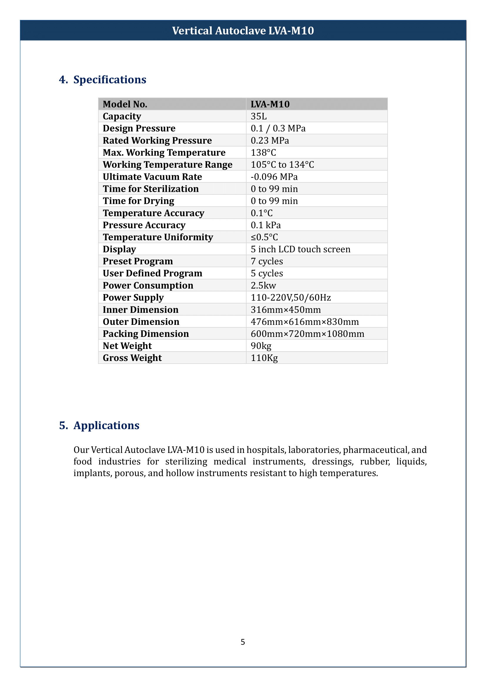 Vertical Autoclave LVA-M10 Manual