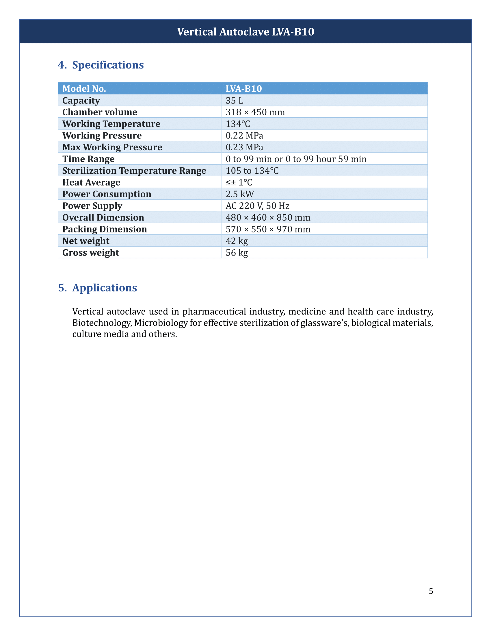 Vertical Autoclave LVA-B10 Manual