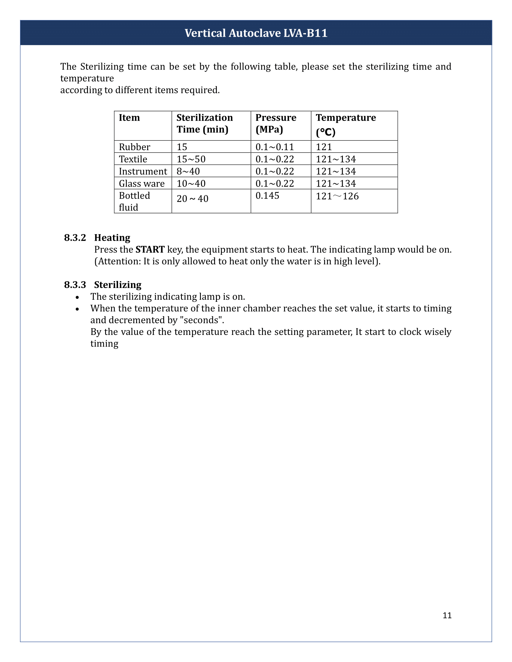 Vertical Autoclave LVA-B11 Manual