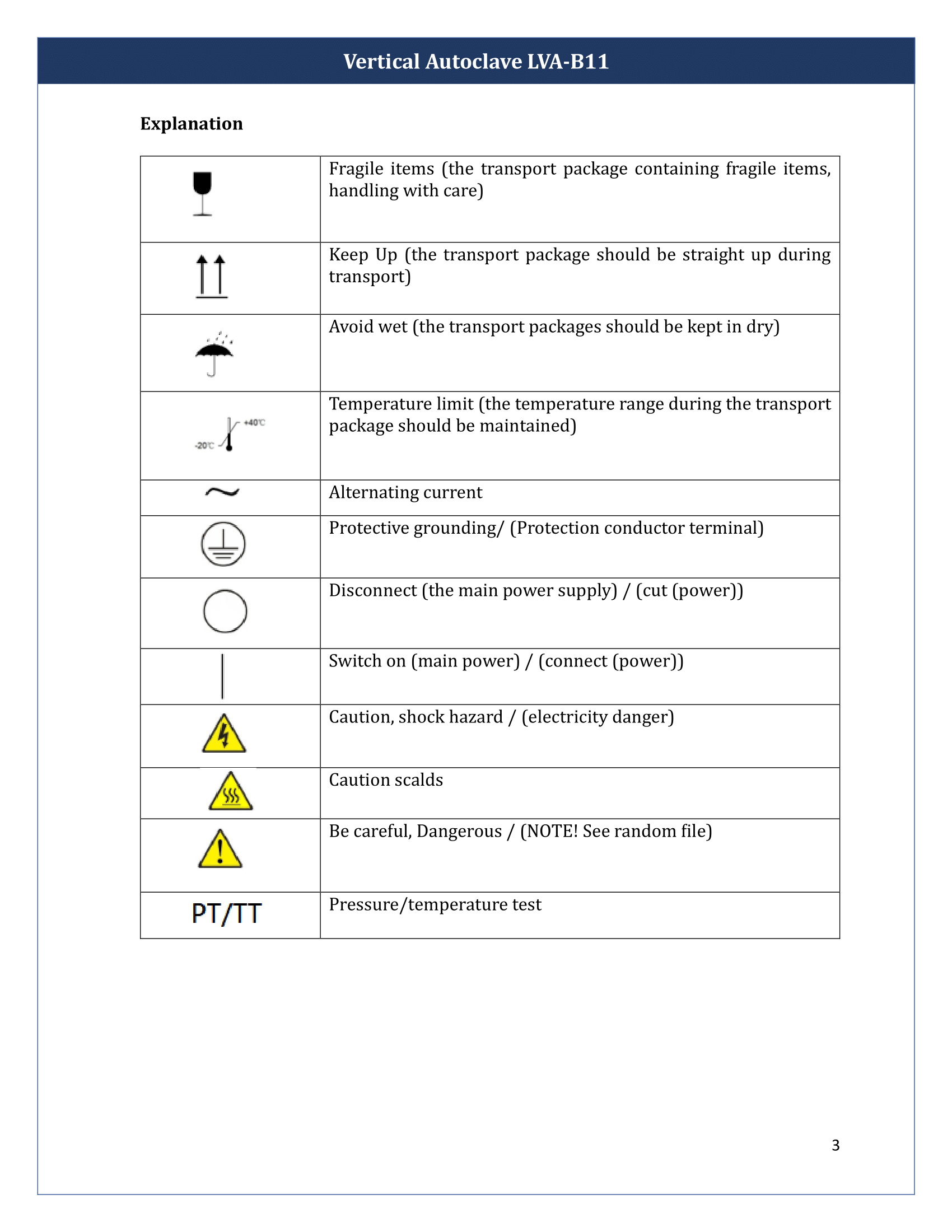 Vertical Autoclave LVA-B11 Manual