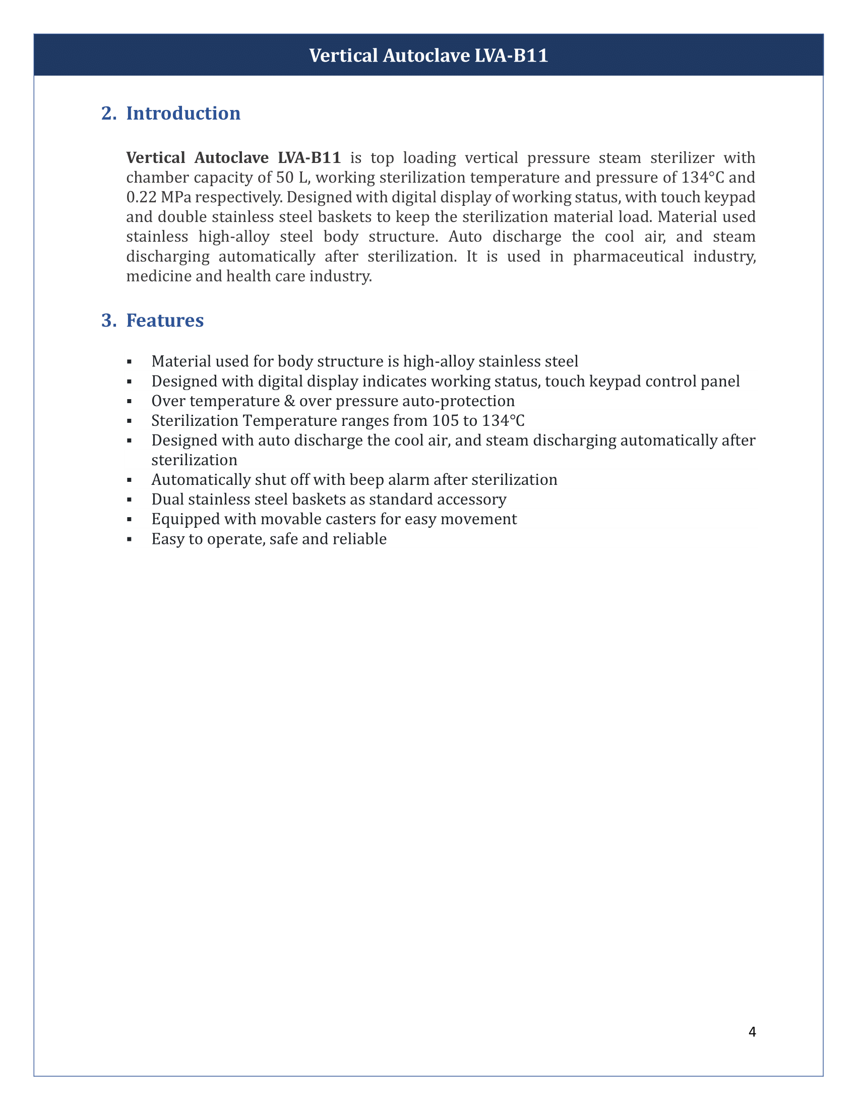 Vertical Autoclave LVA-B11 Manual