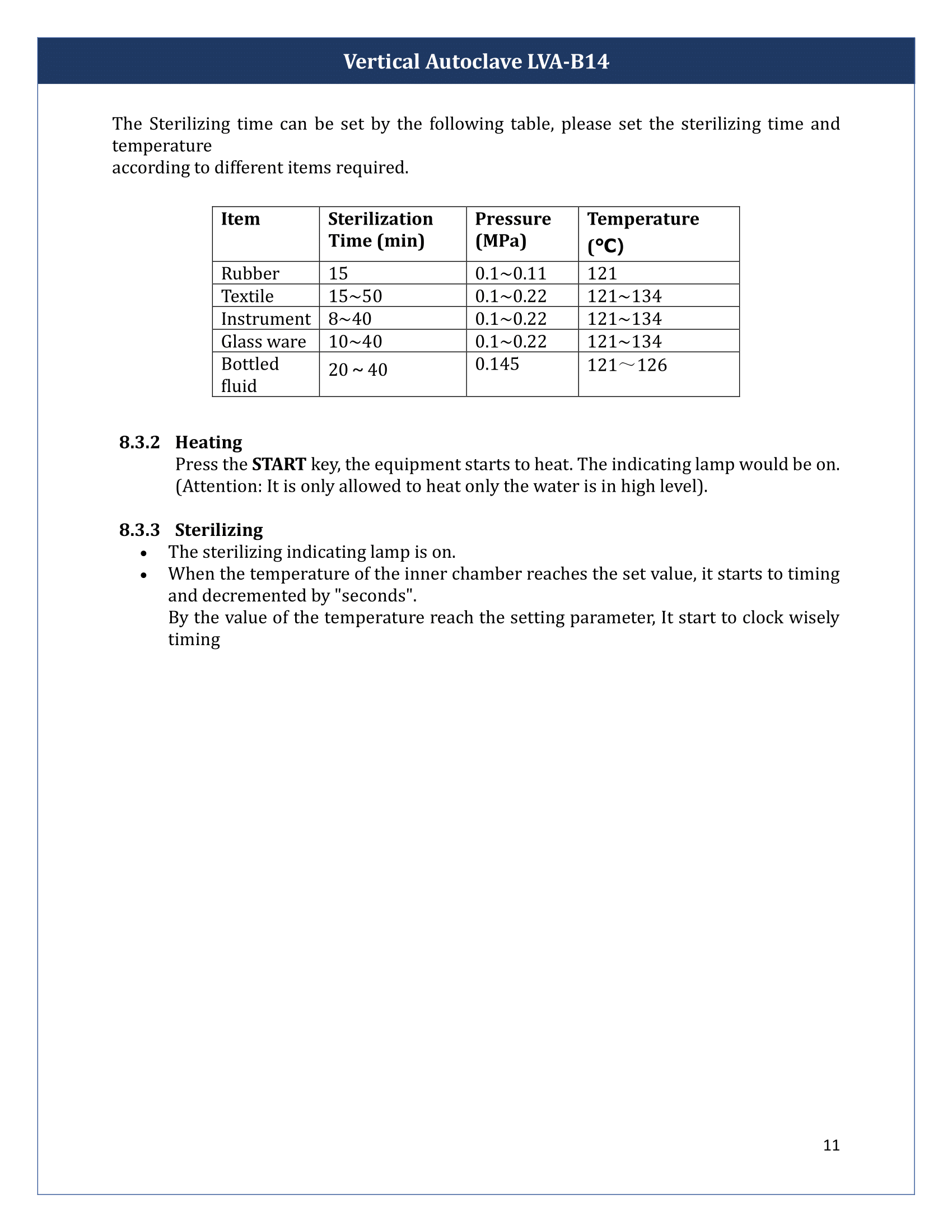 Vertical Autoclave LVA-B14 Manual