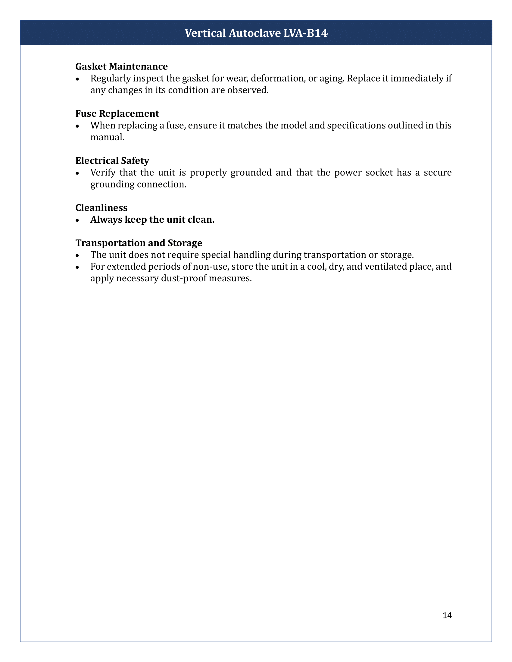 Vertical Autoclave LVA-B14 Manual