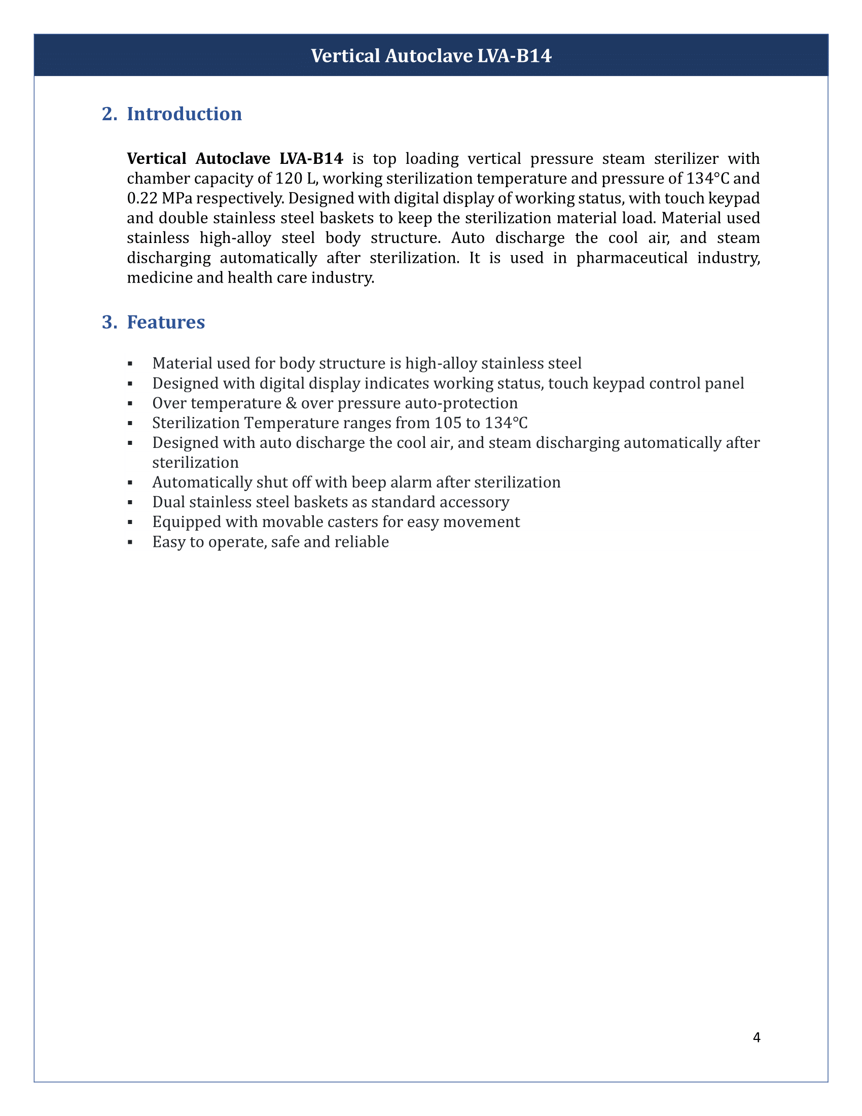 Vertical Autoclave LVA-B14 Manual