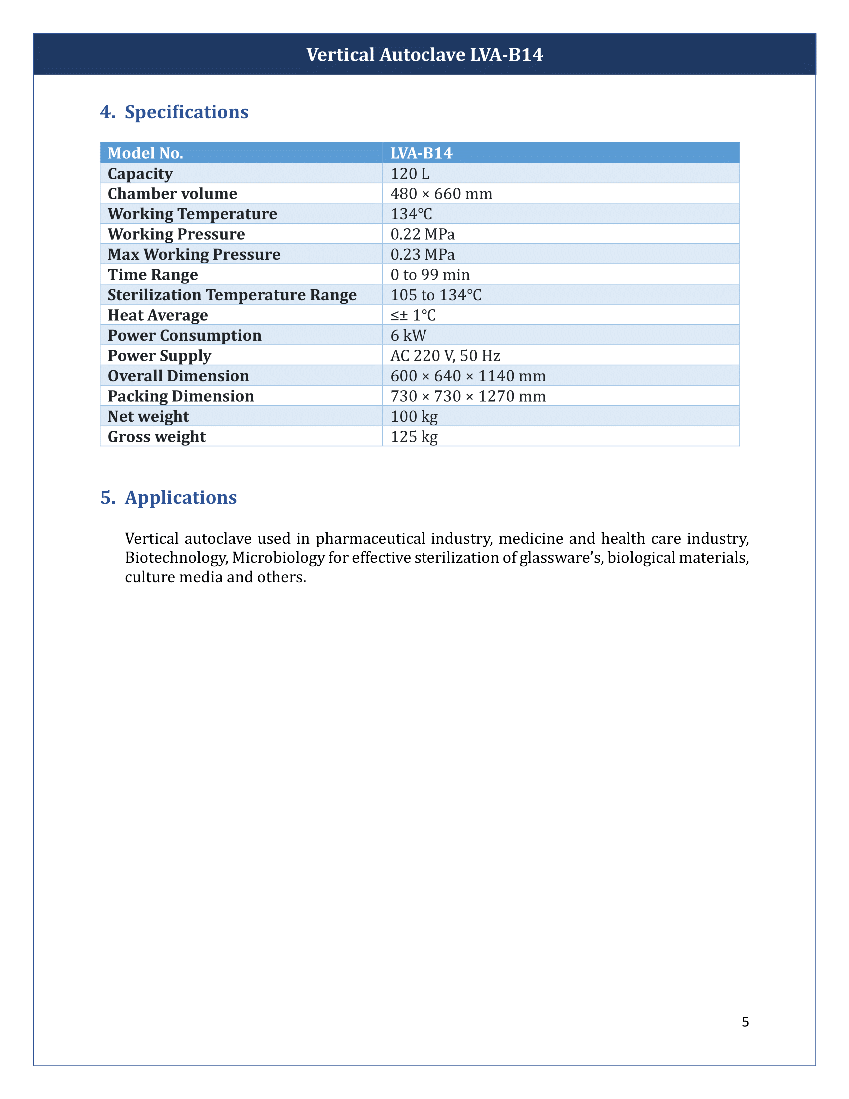 Vertical Autoclave LVA-B14 Manual