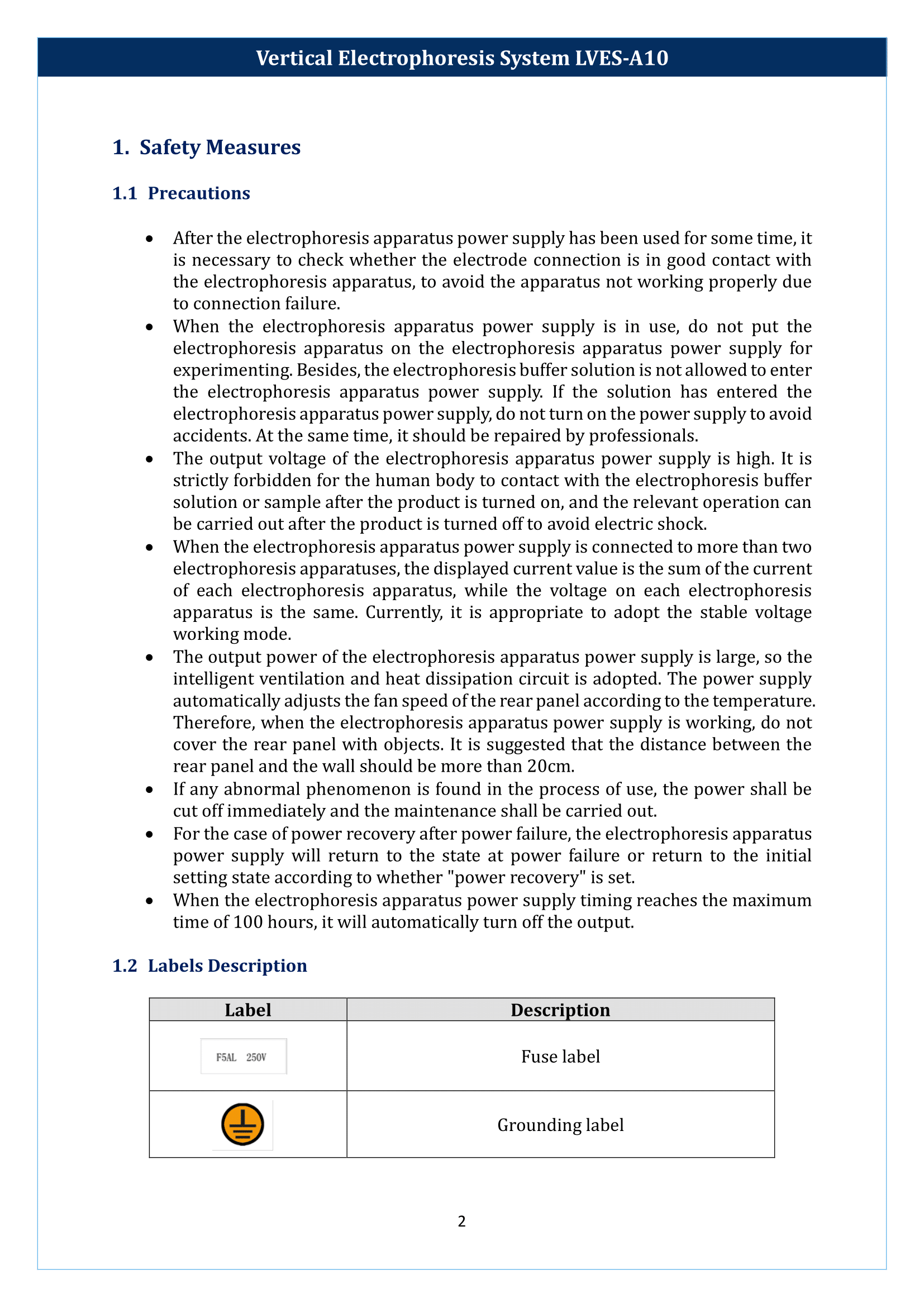 Vertical Electrophoresis System LVES-A10 Manual