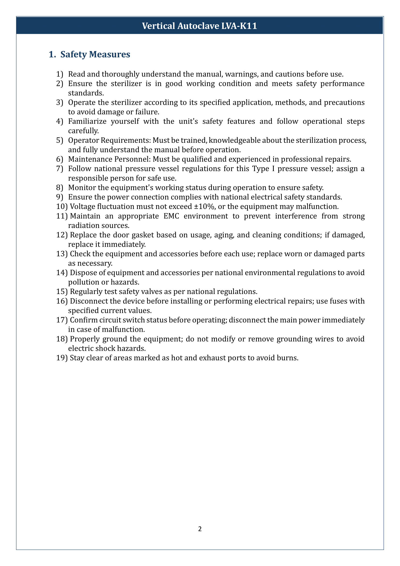 Vertical Laboratory Autoclave LVA-K11 Manual