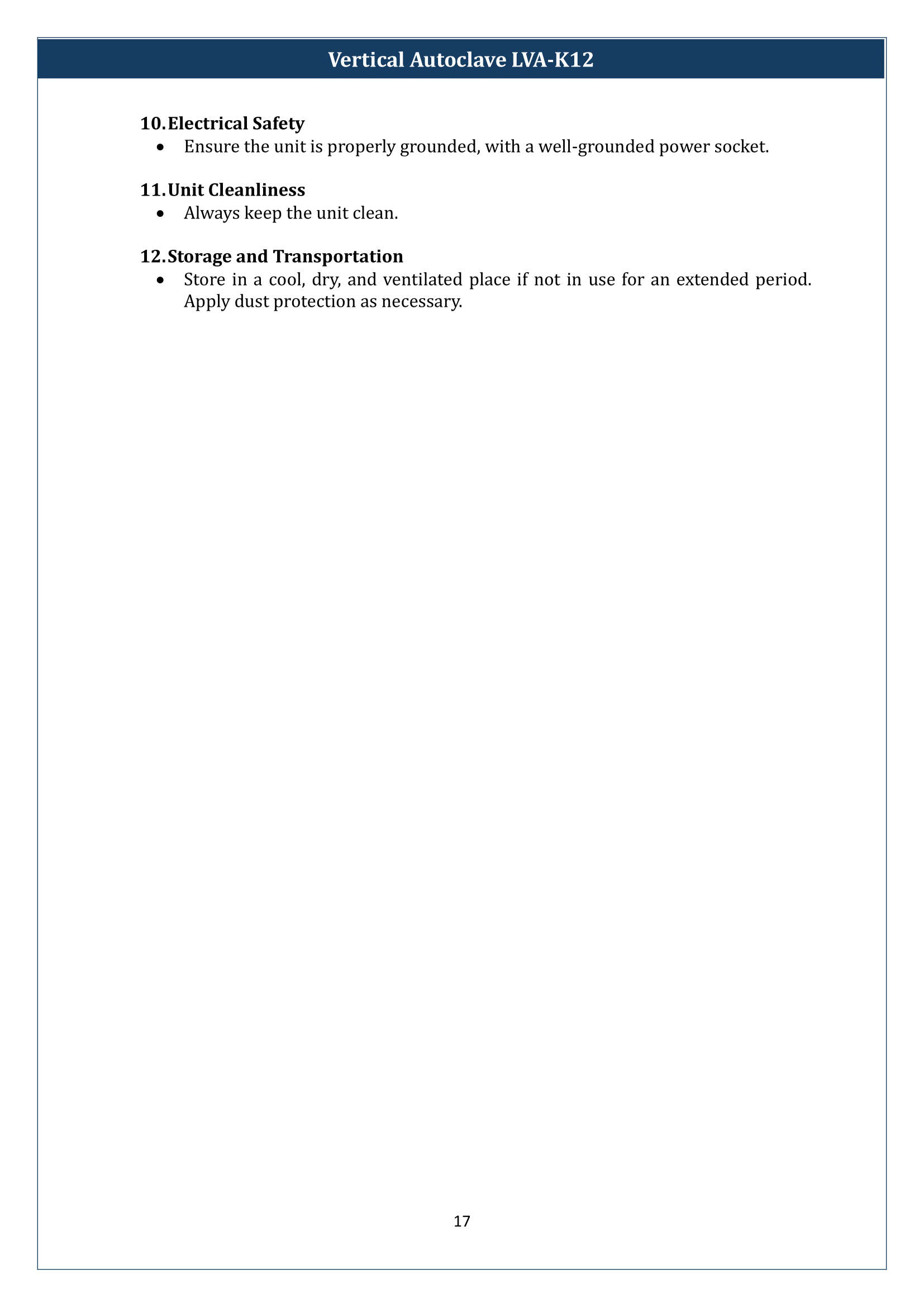 Vertical Laboratory Autoclave LVA-K12 Manual