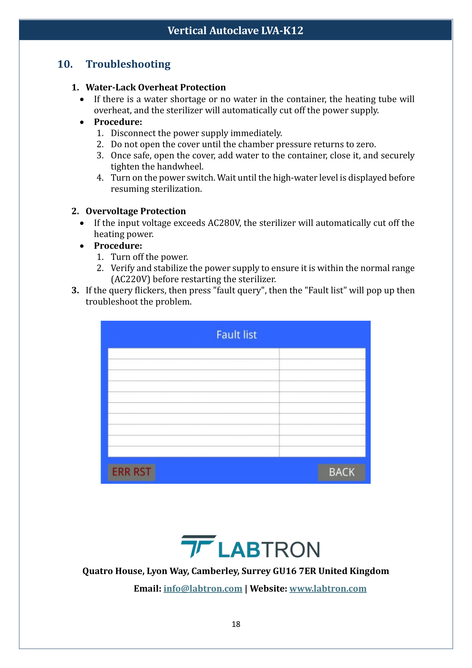 Vertical Laboratory Autoclave LVA-K12 Manual