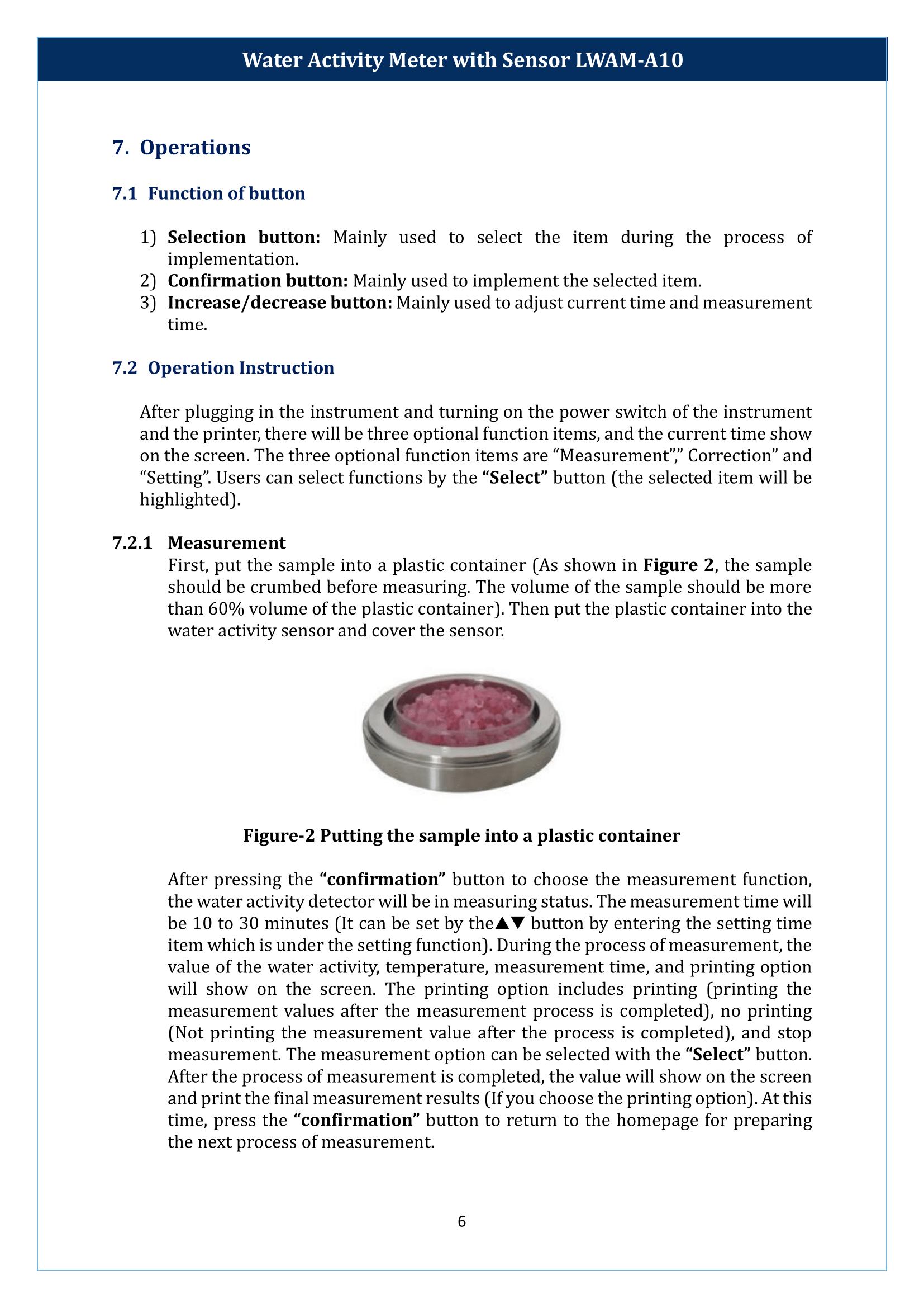 Water Activity Meter with sensor LWAM-A10 Manual