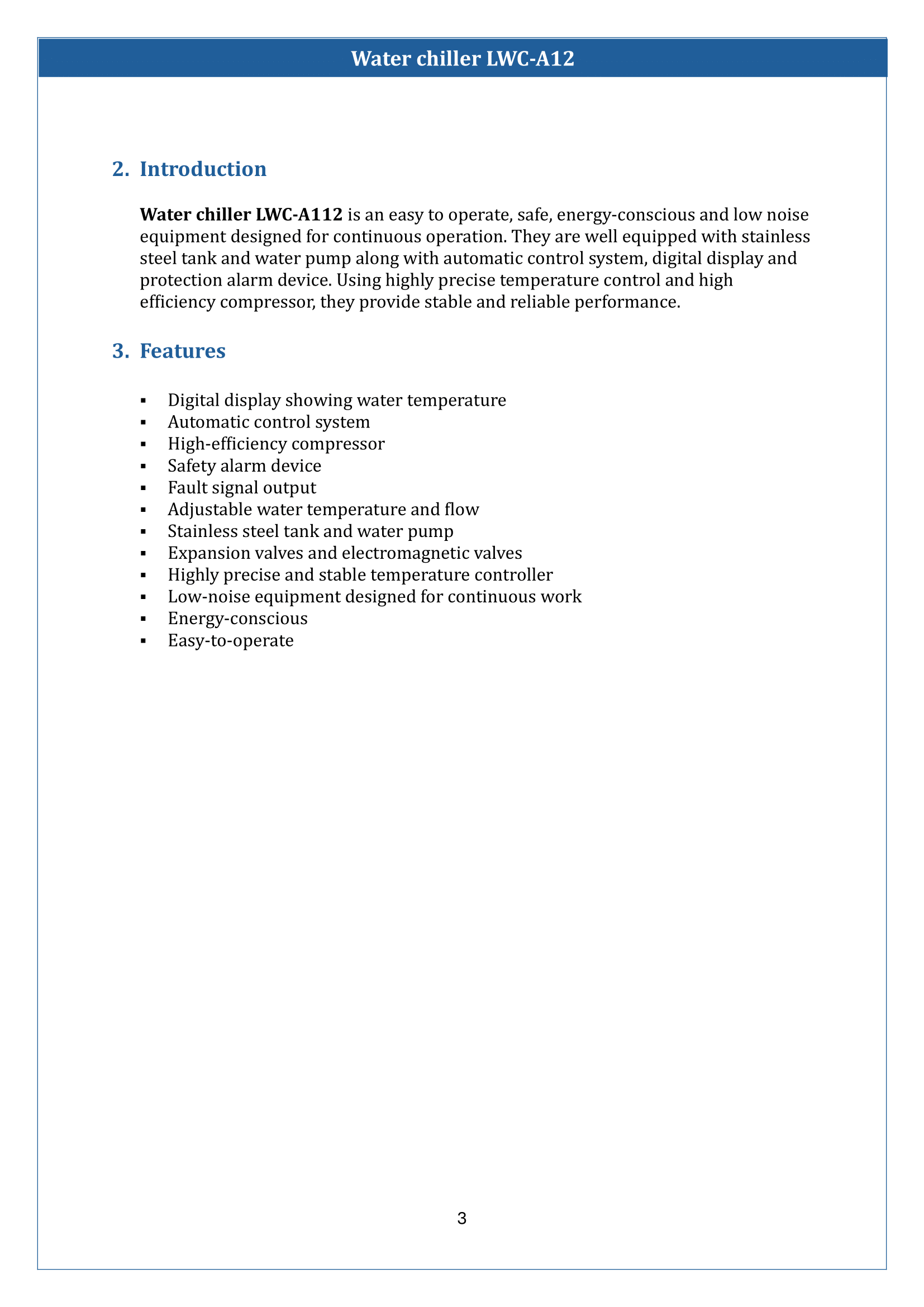 Water chillers LWC-A12 Manual