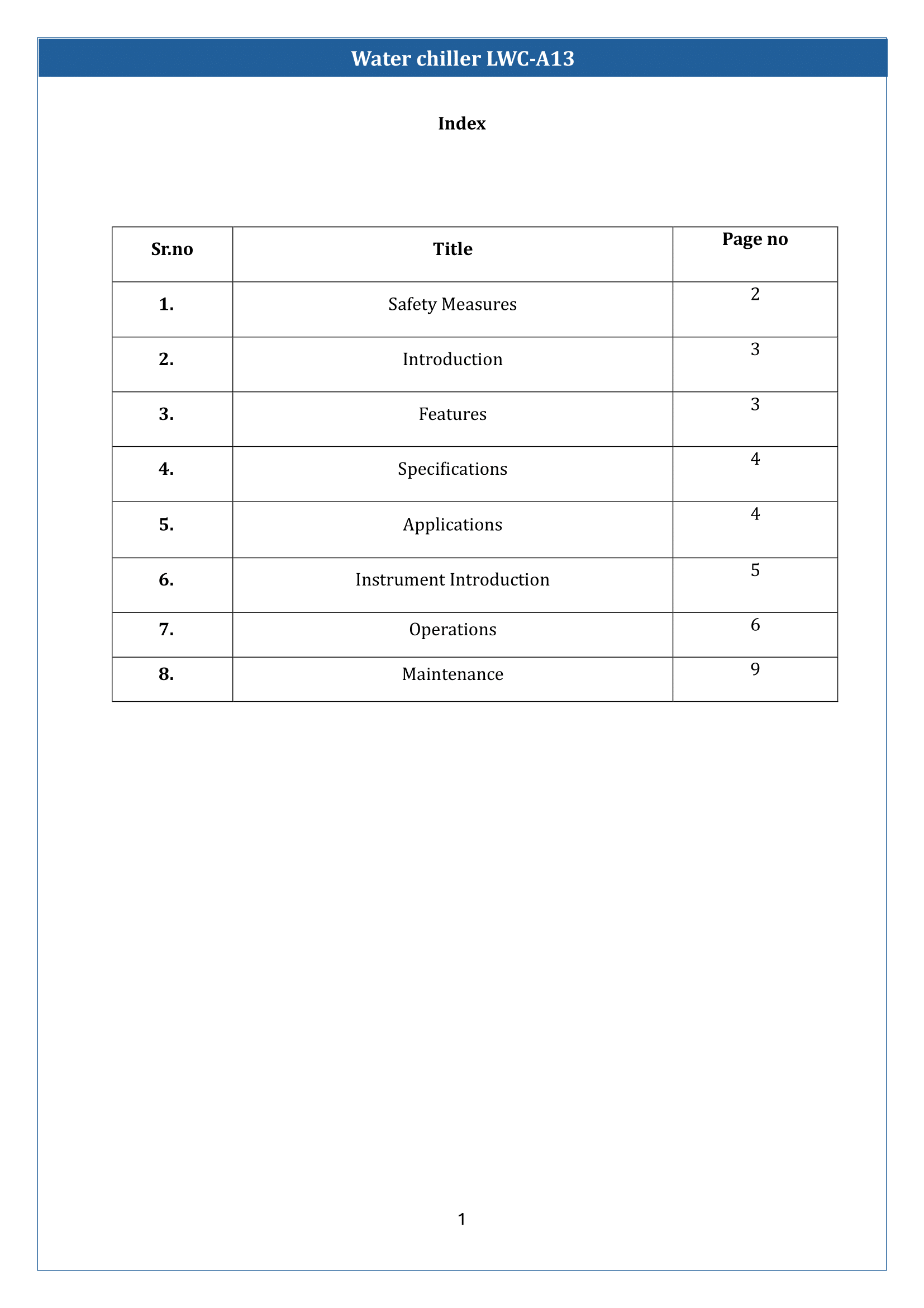 Water chillers LWC-A13 Manual