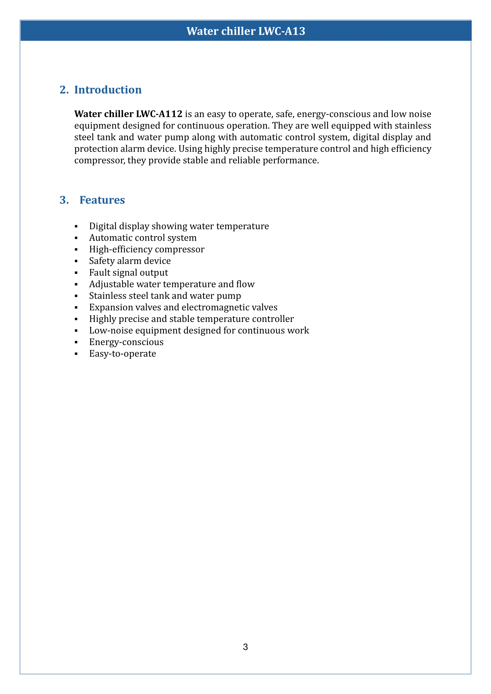 Water chillers LWC-A13 Manual