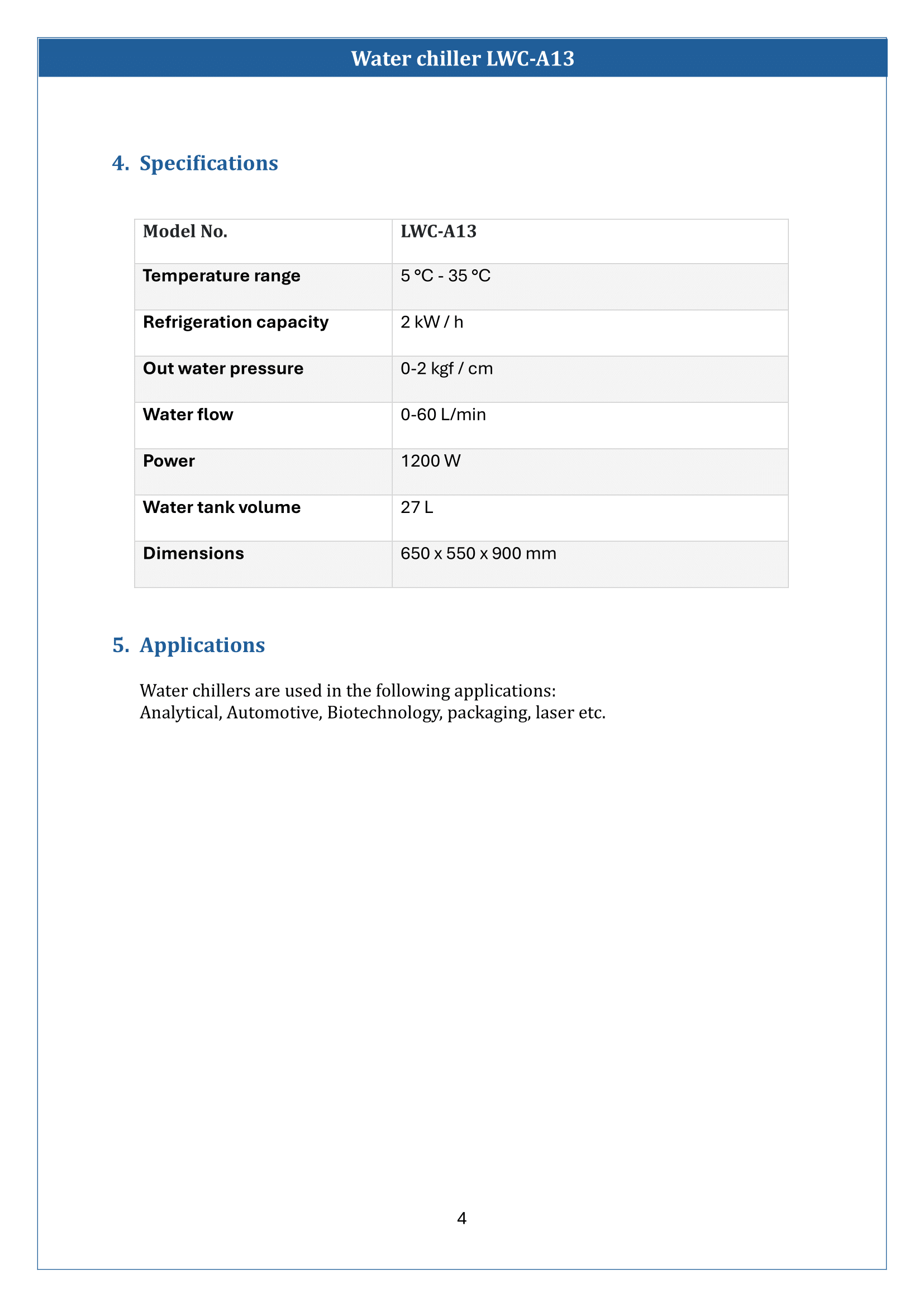 Water chillers LWC-A13 Manual