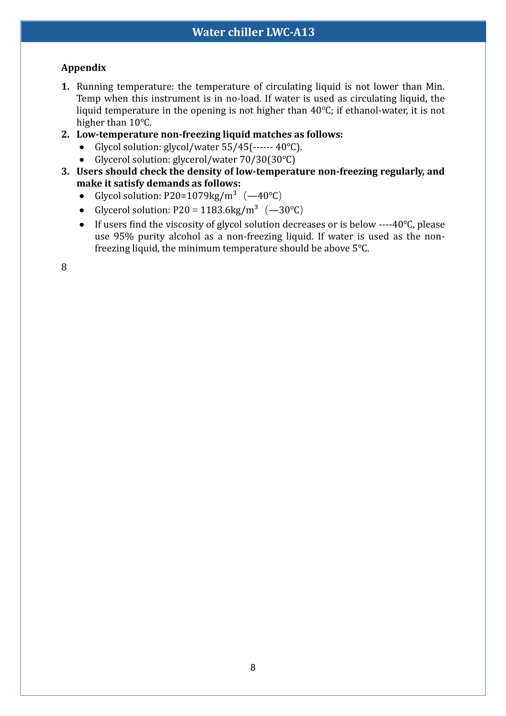 Water chillers LWC-A13 Manual